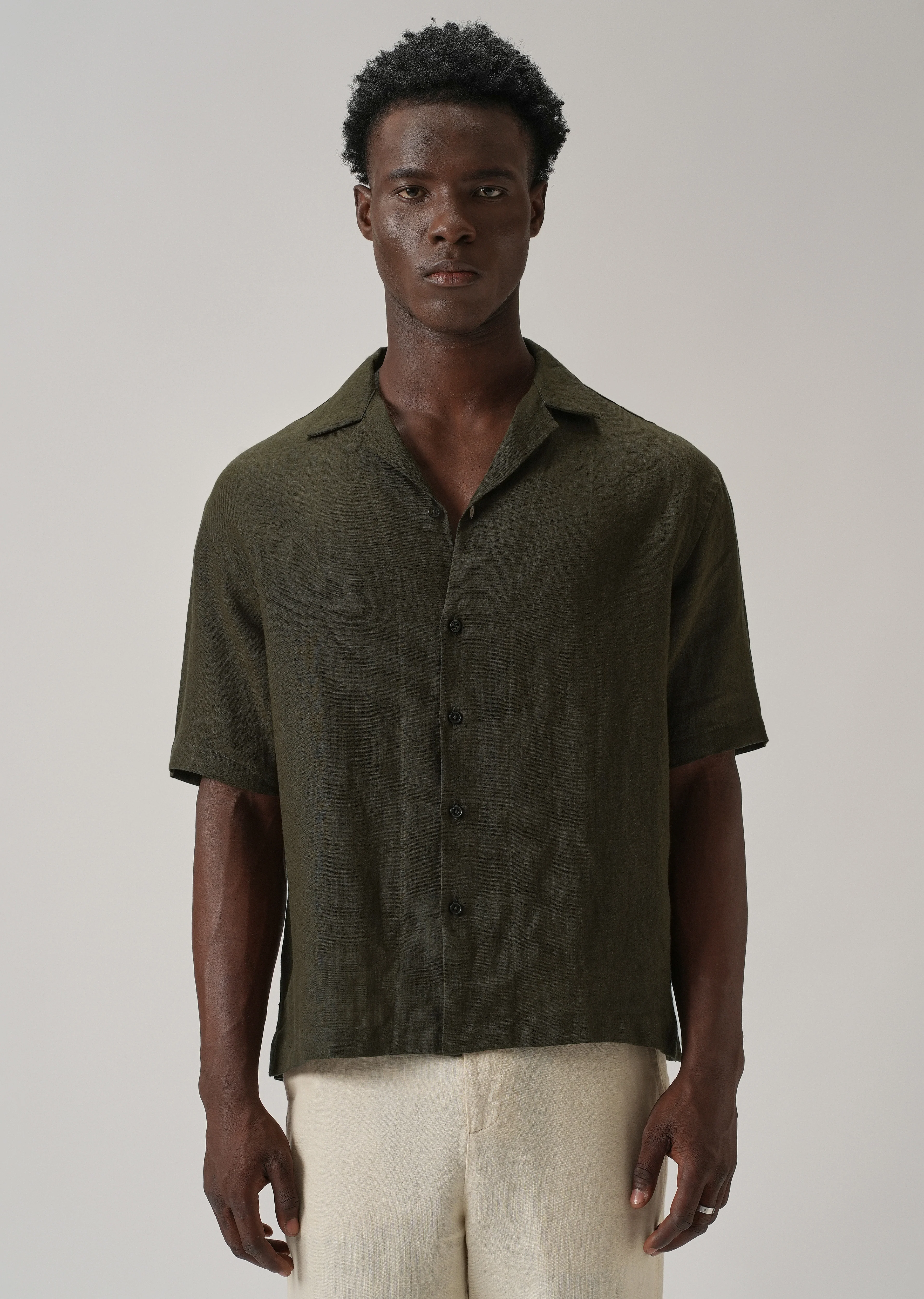 100% Pure Irish Dark Olive Linen Shirt - Image 4