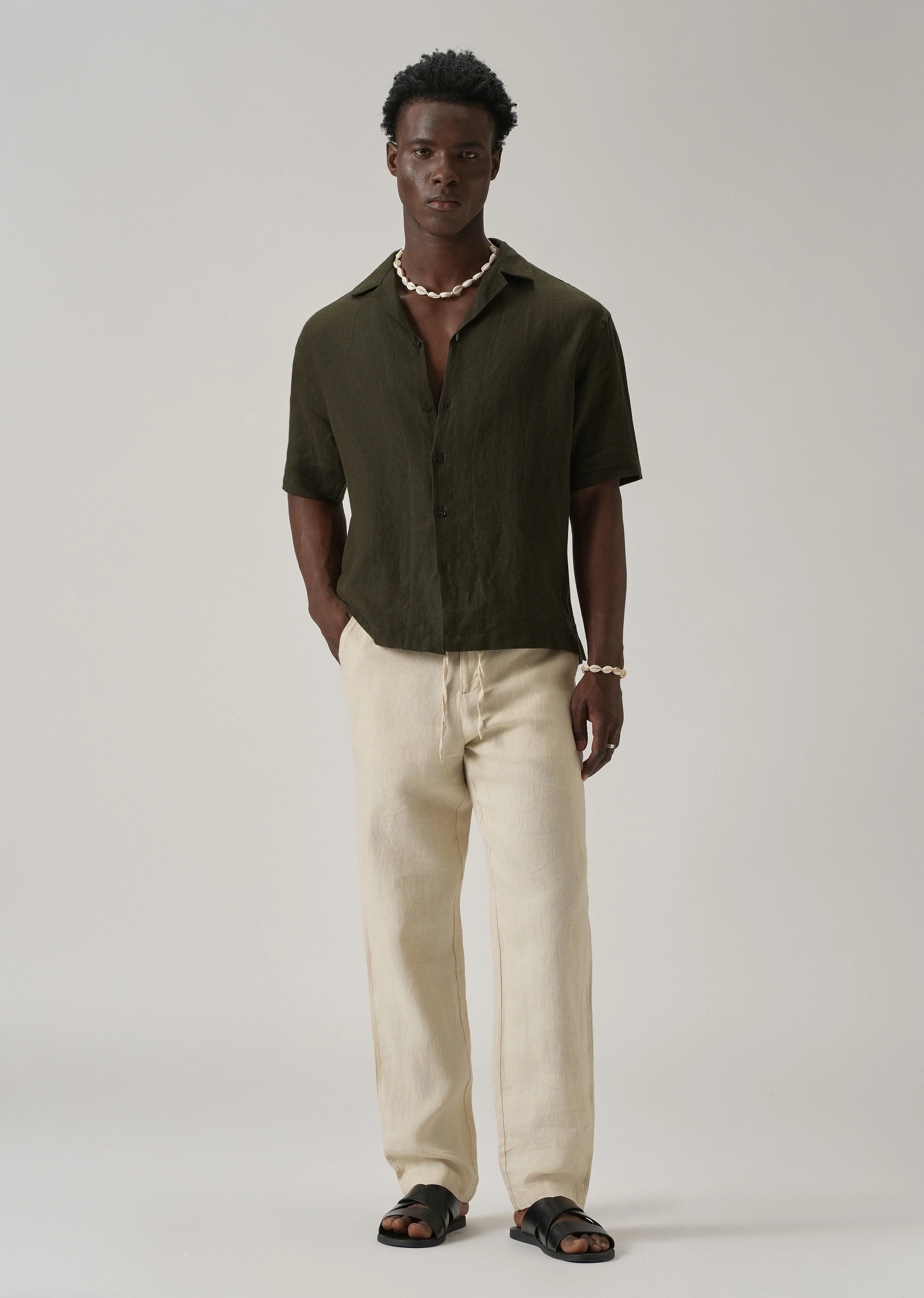 100% Pure Irish Dark Olive Linen Shirt - Image 7