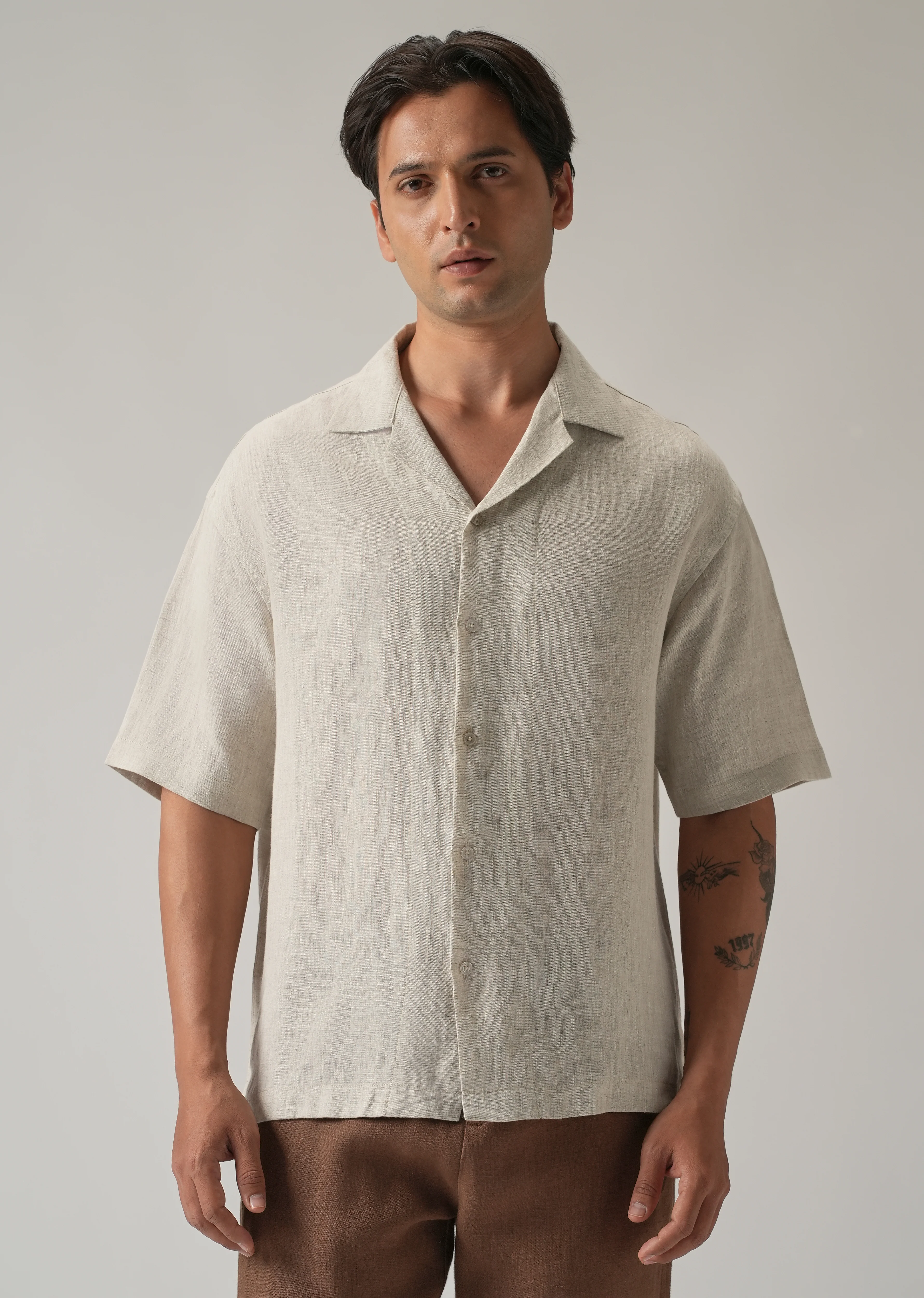 100% Pure Irish Light Beige Linen Shirt - Image 4