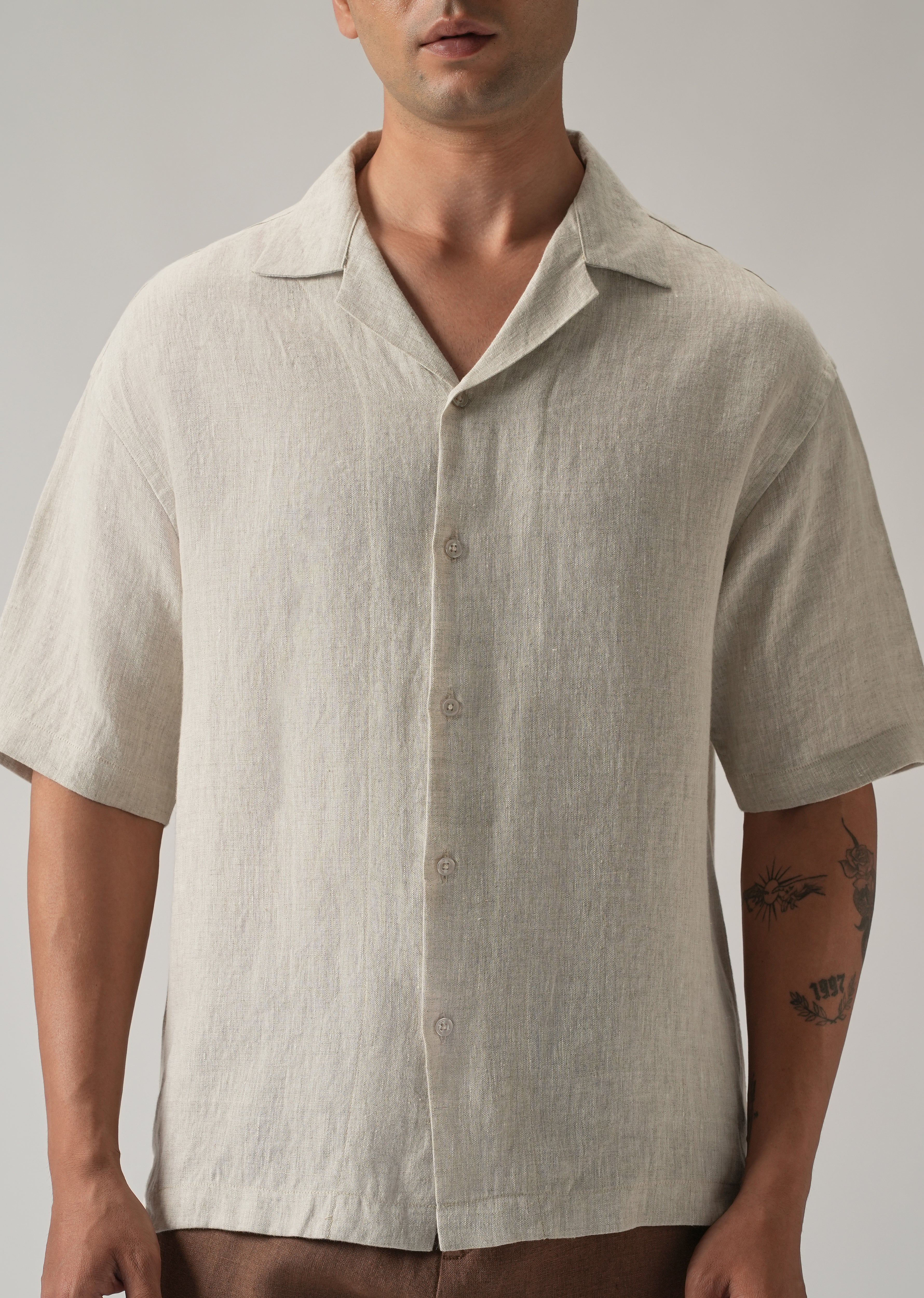 100% Pure Irish Light Beige Linen Shirt - Image 8