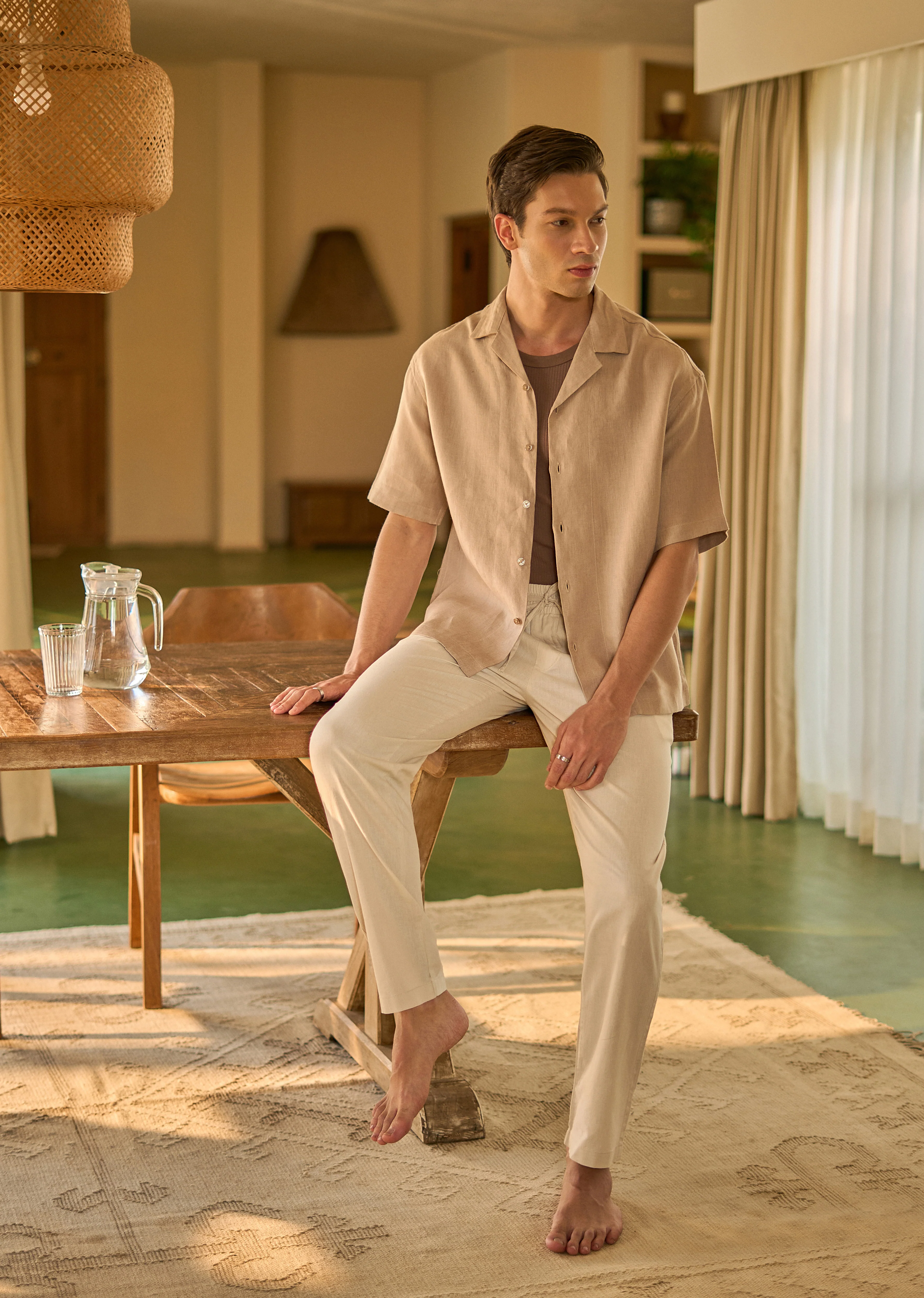 100% Pure Irish Tan Beige Linen Shirt - Image 2