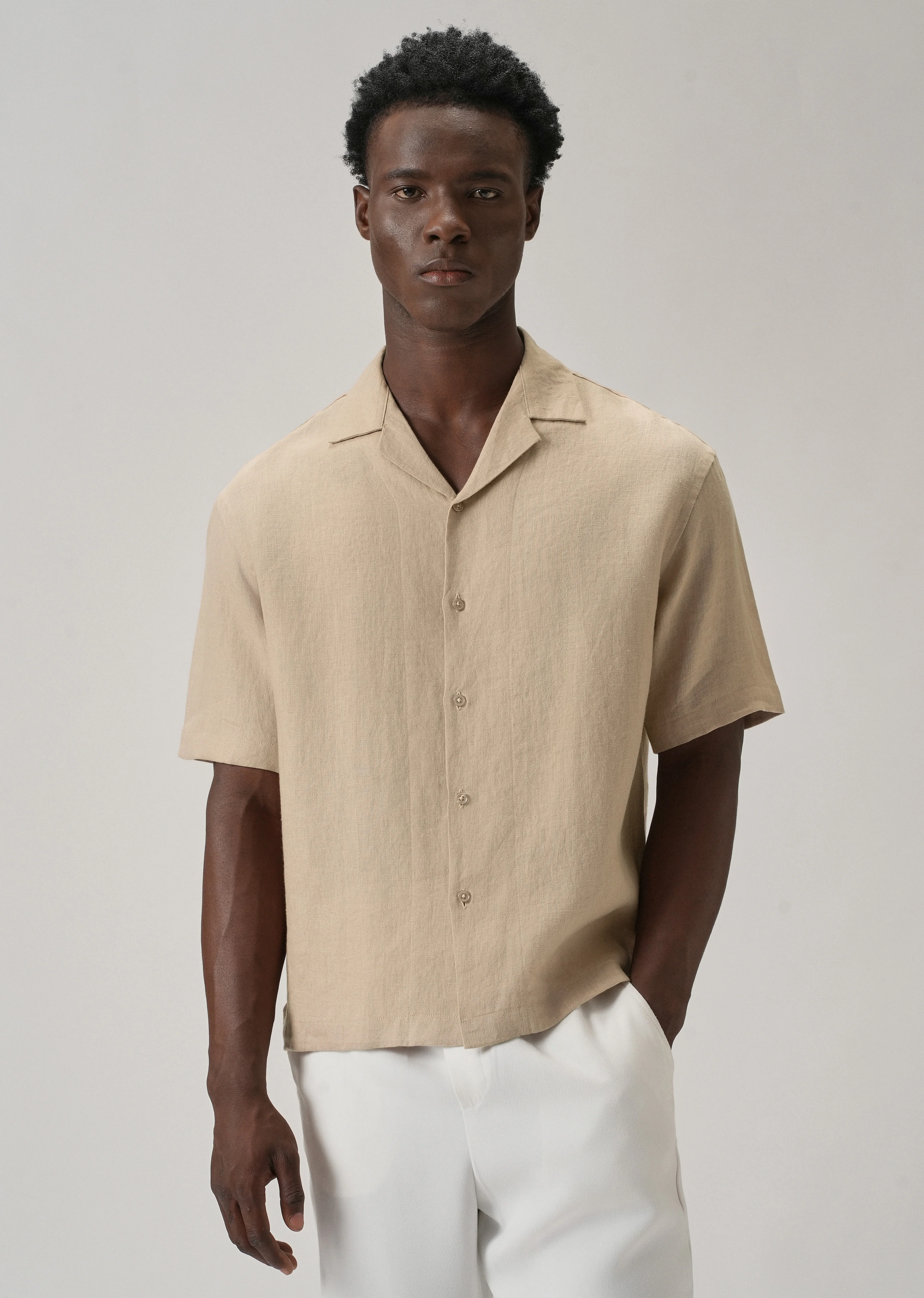 100% Pure Irish Tan Beige Linen Shirt - Image 4