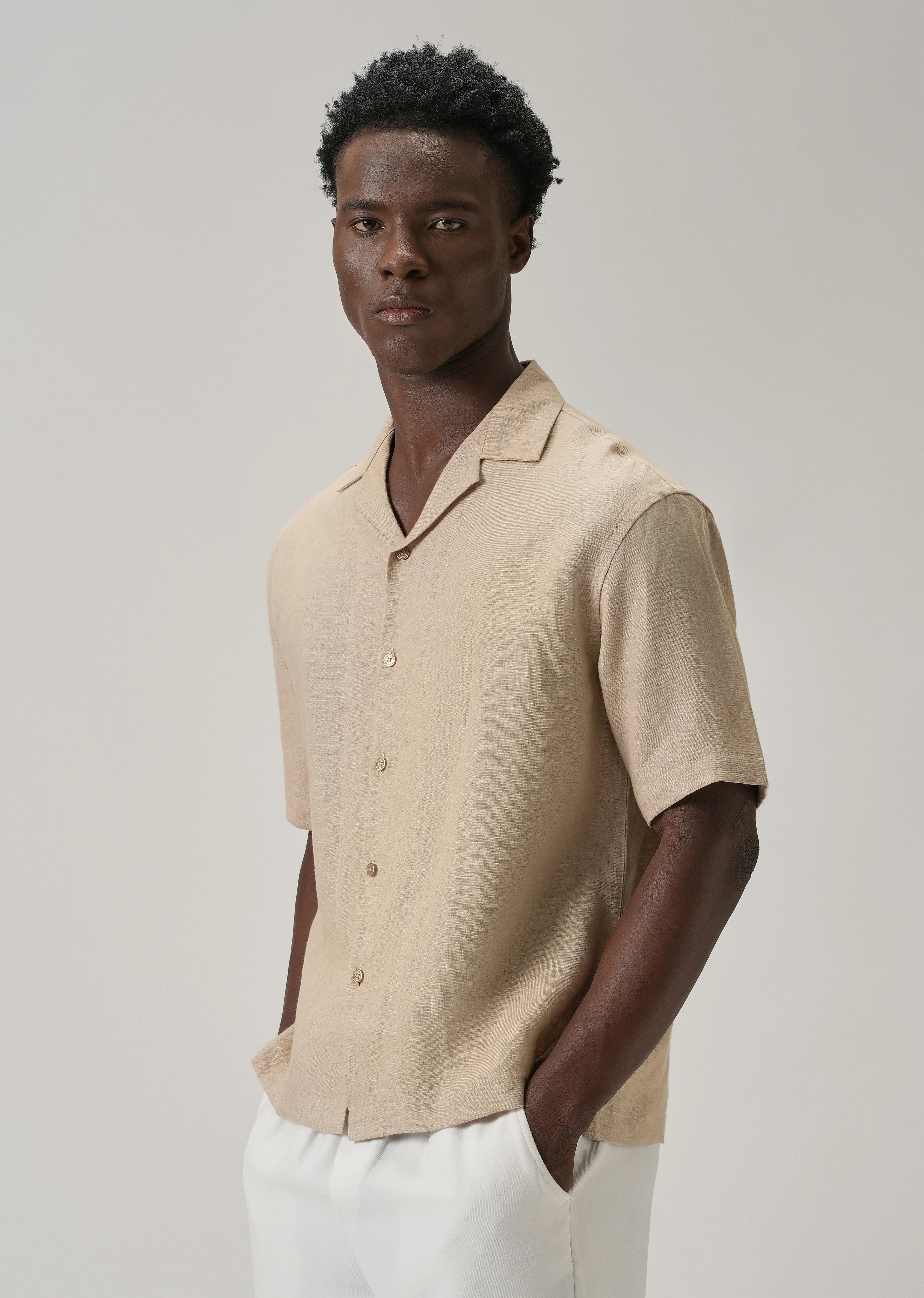 100% Pure Irish Tan Beige Linen Shirt - Image 5