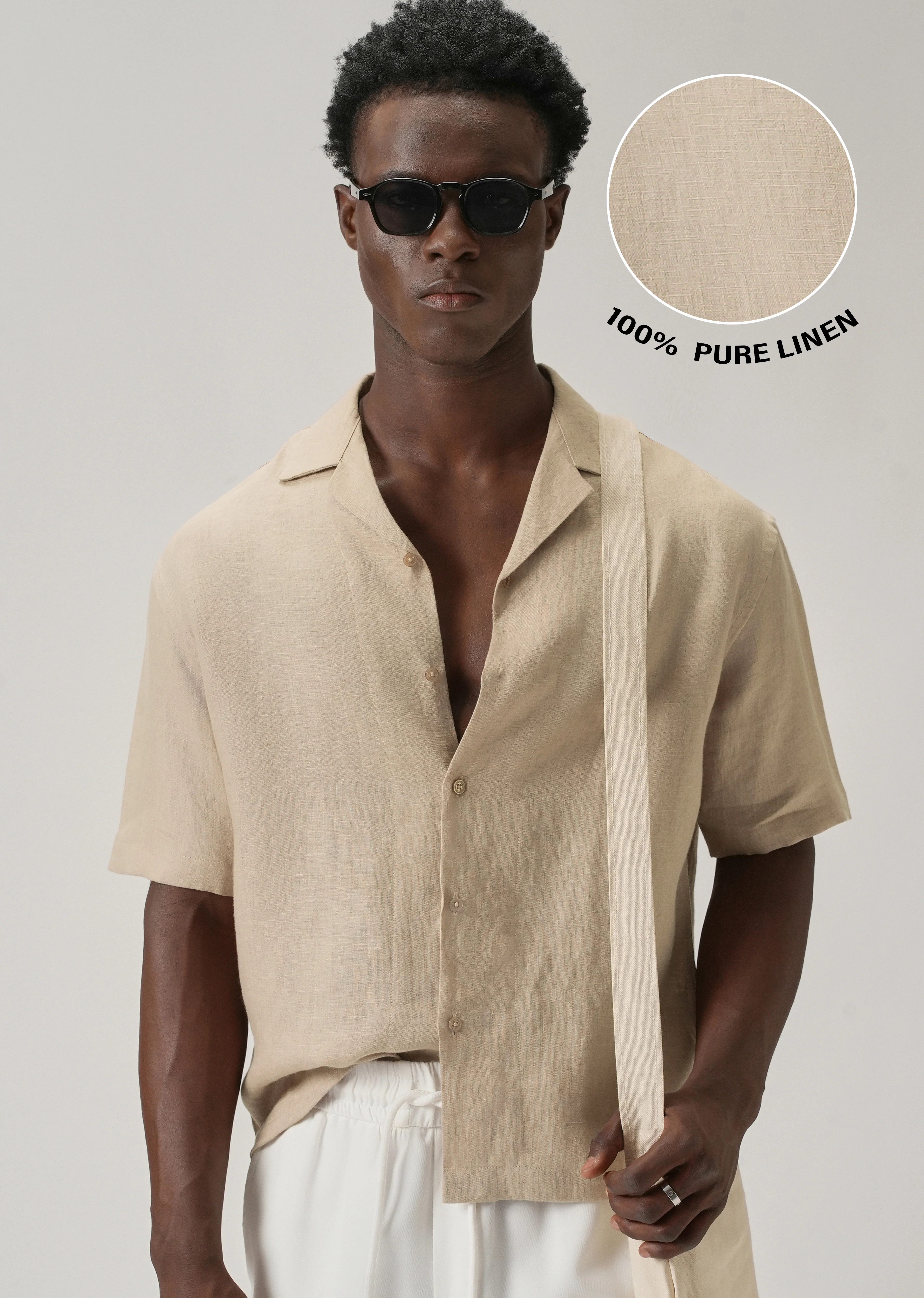 100% Pure Irish Tan Beige Linen Shirt - Image 8