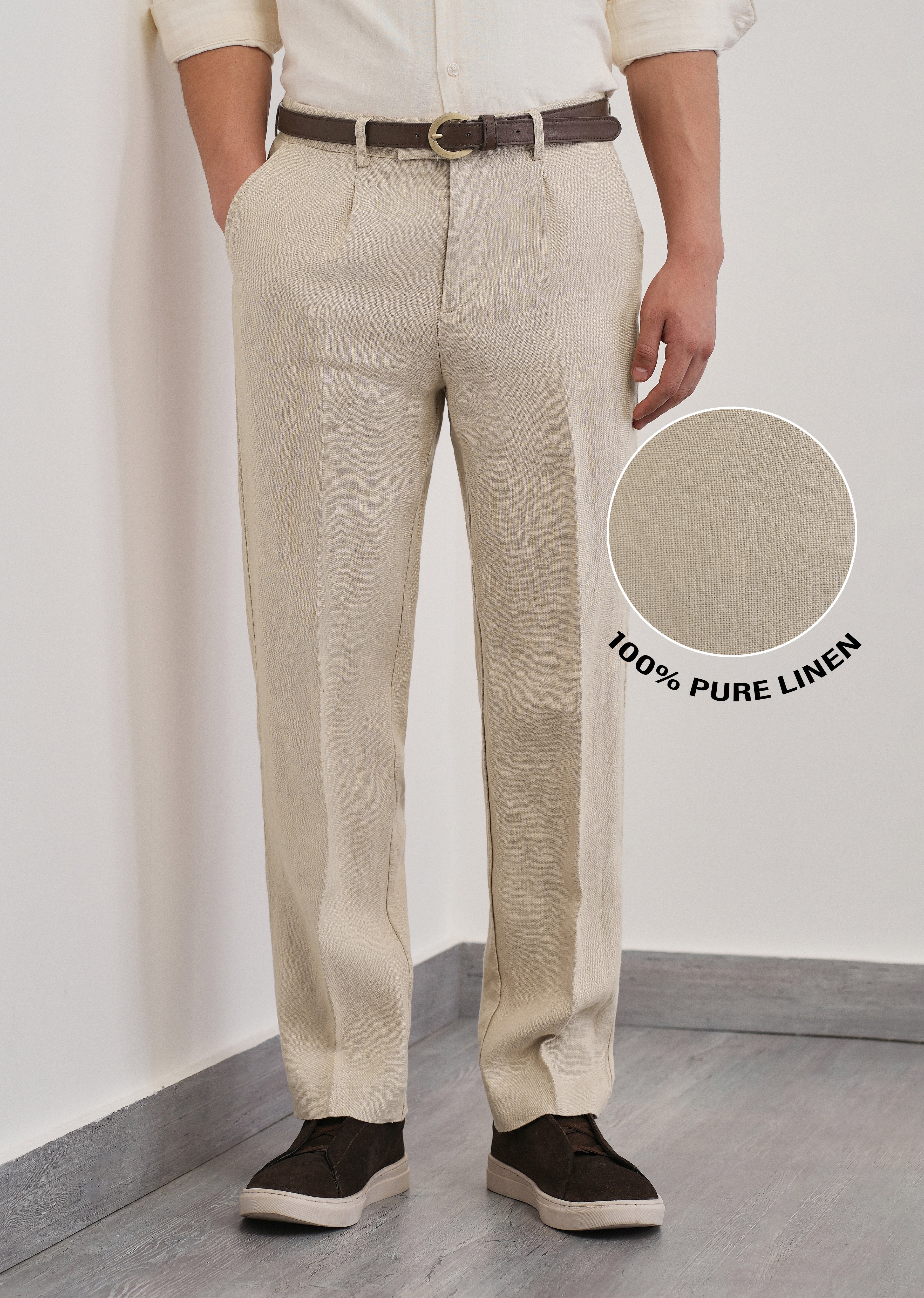 100% Pure Linen Beige Pant - Image 8