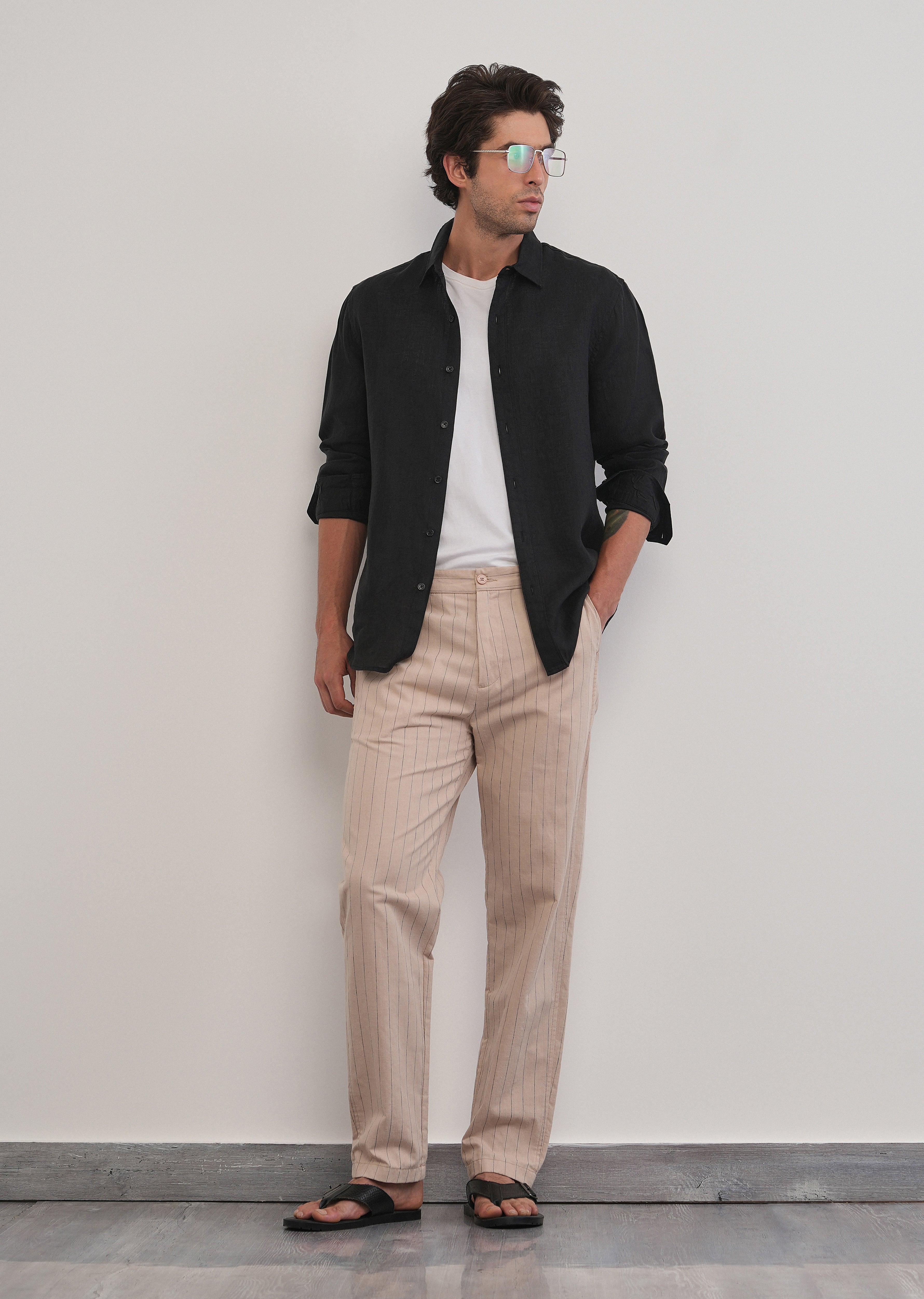 100% Pure Linen Black Plain Shirt - Image 6