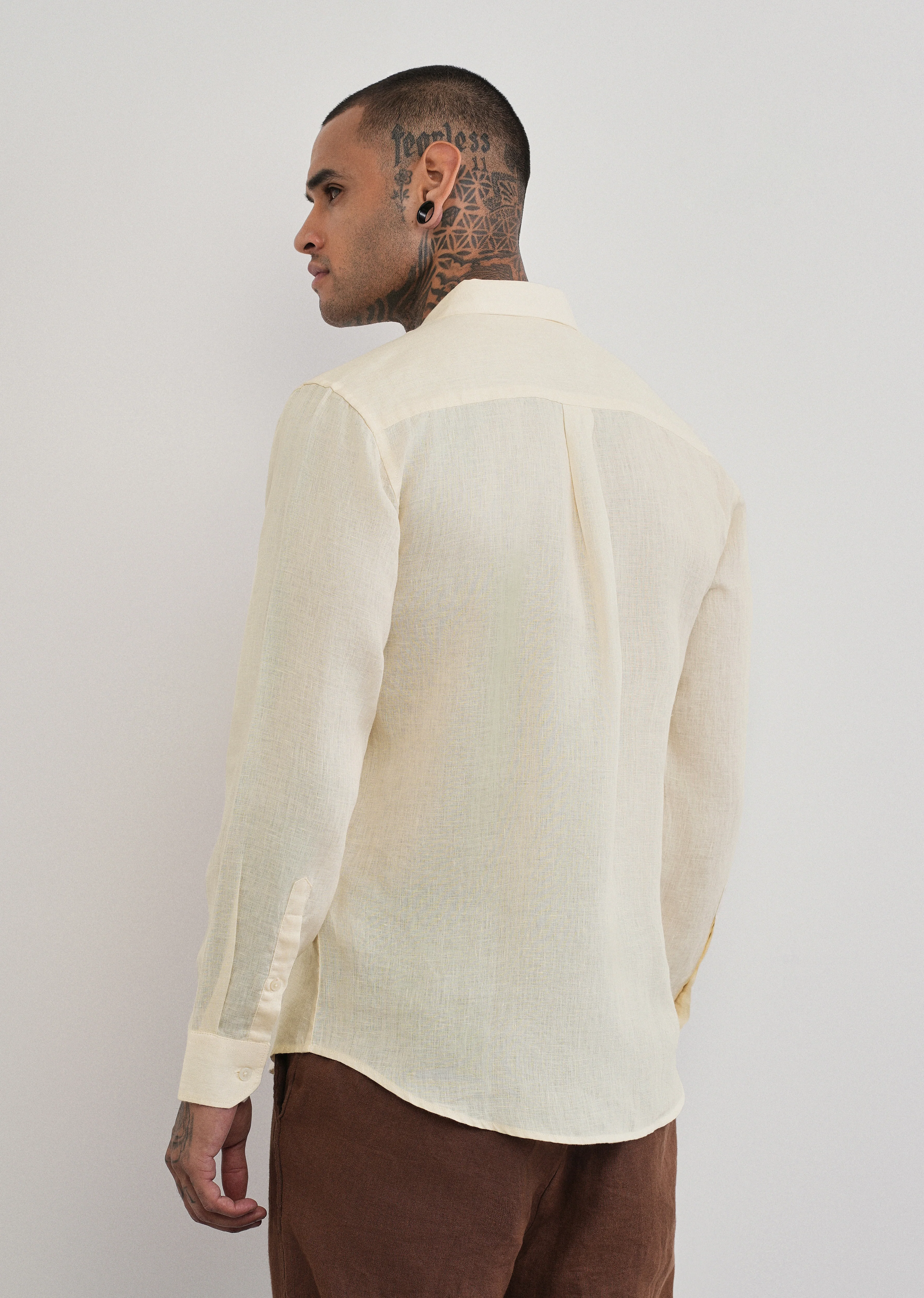 100% Pure Linen Cream Plain Shirt - Image 2