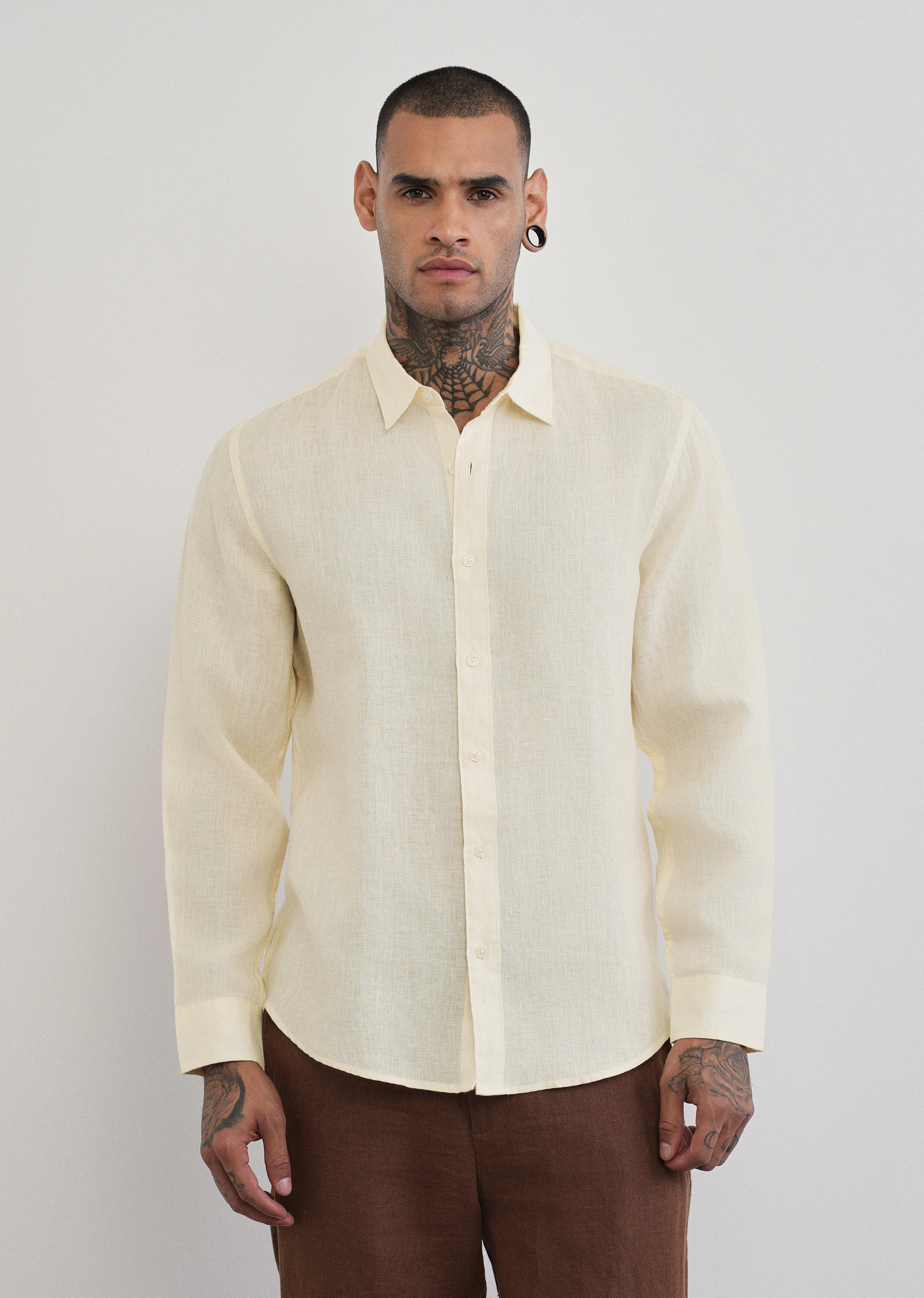 100% Pure Linen Cream Plain Shirt - Image 3