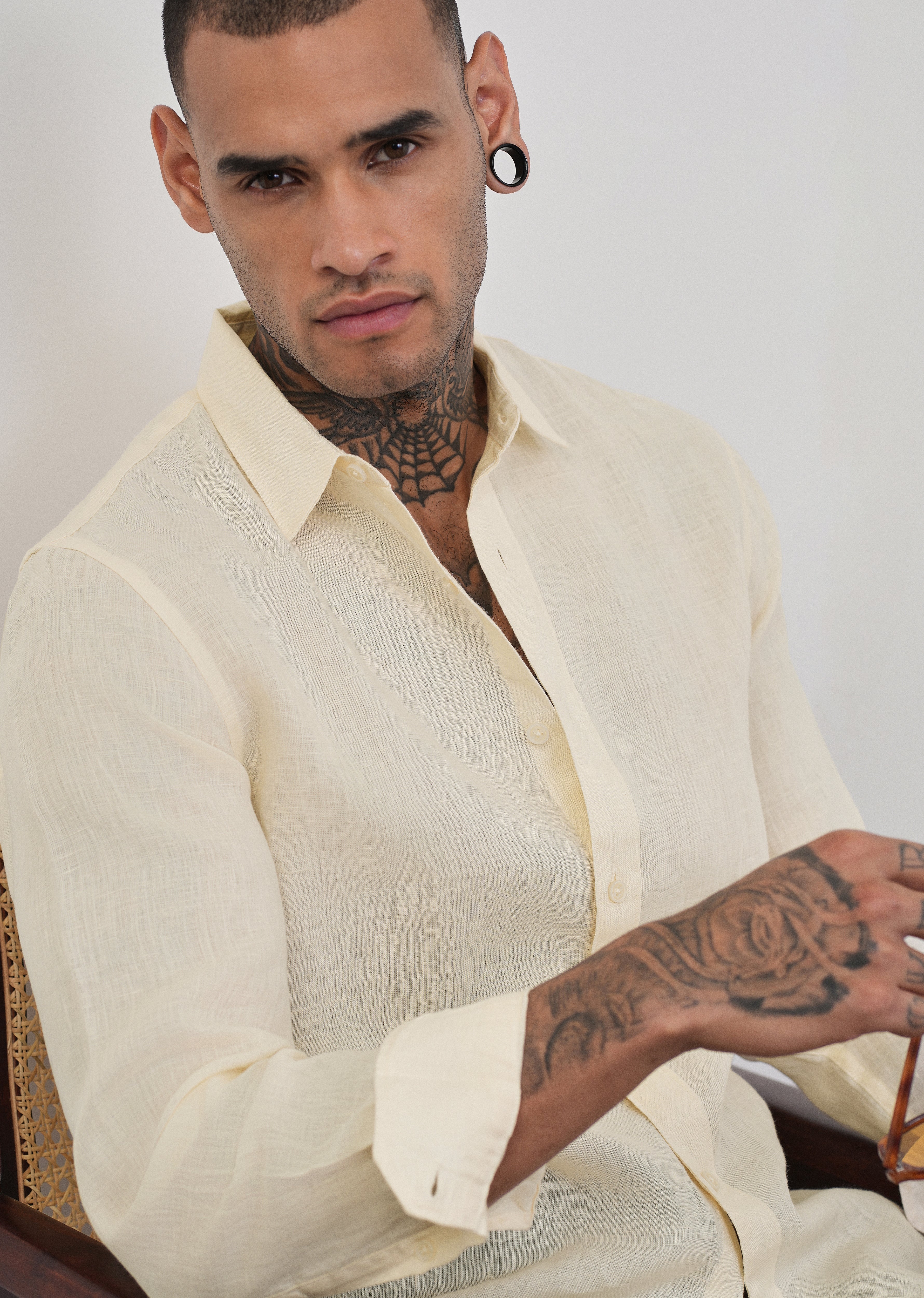 100% Pure Linen Cream Plain Shirt - Image 5