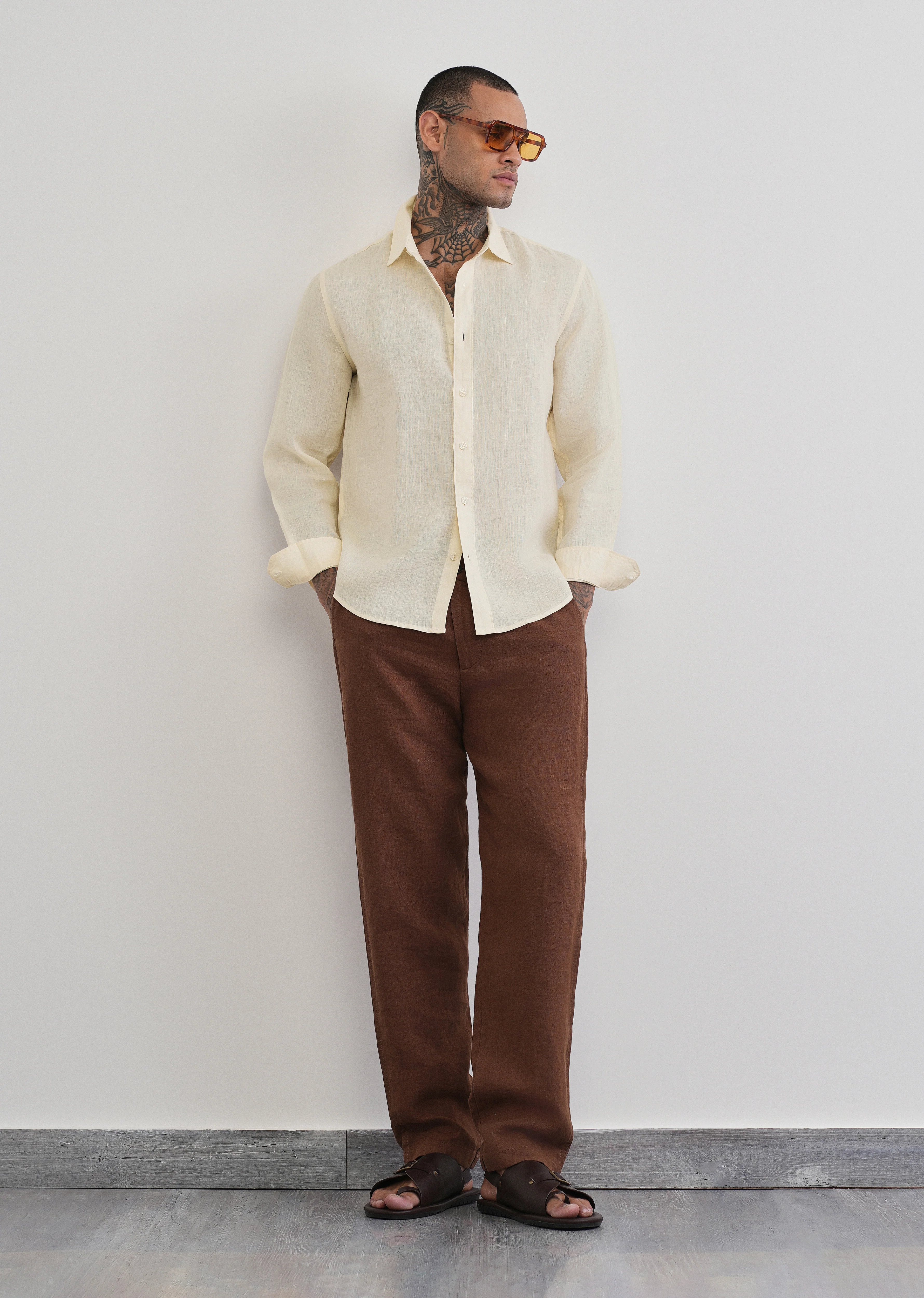 100% Pure Linen Cream Plain Shirt - Image 6