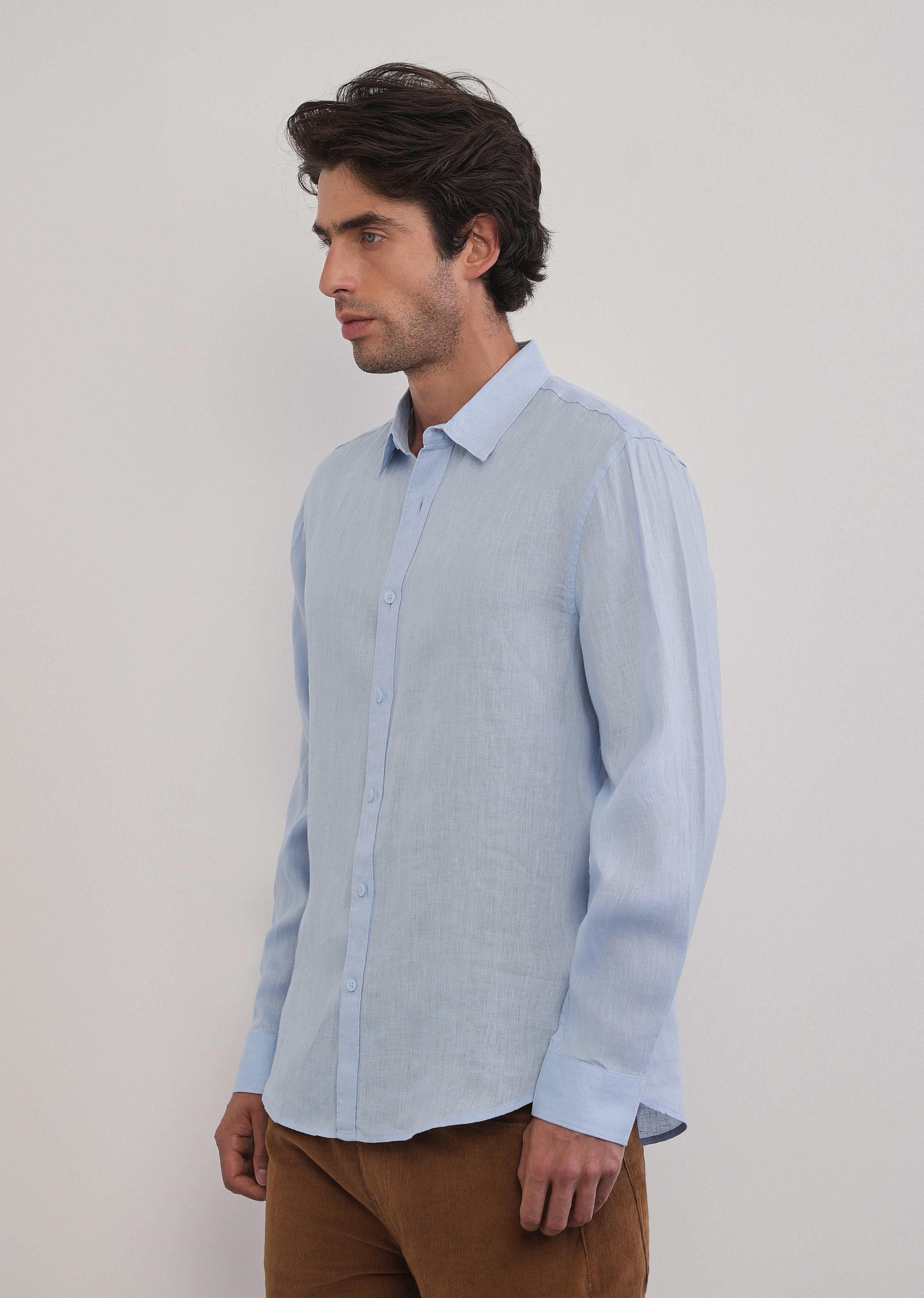 100% Pure Linen Light Blue Plain Shirt - Image 4