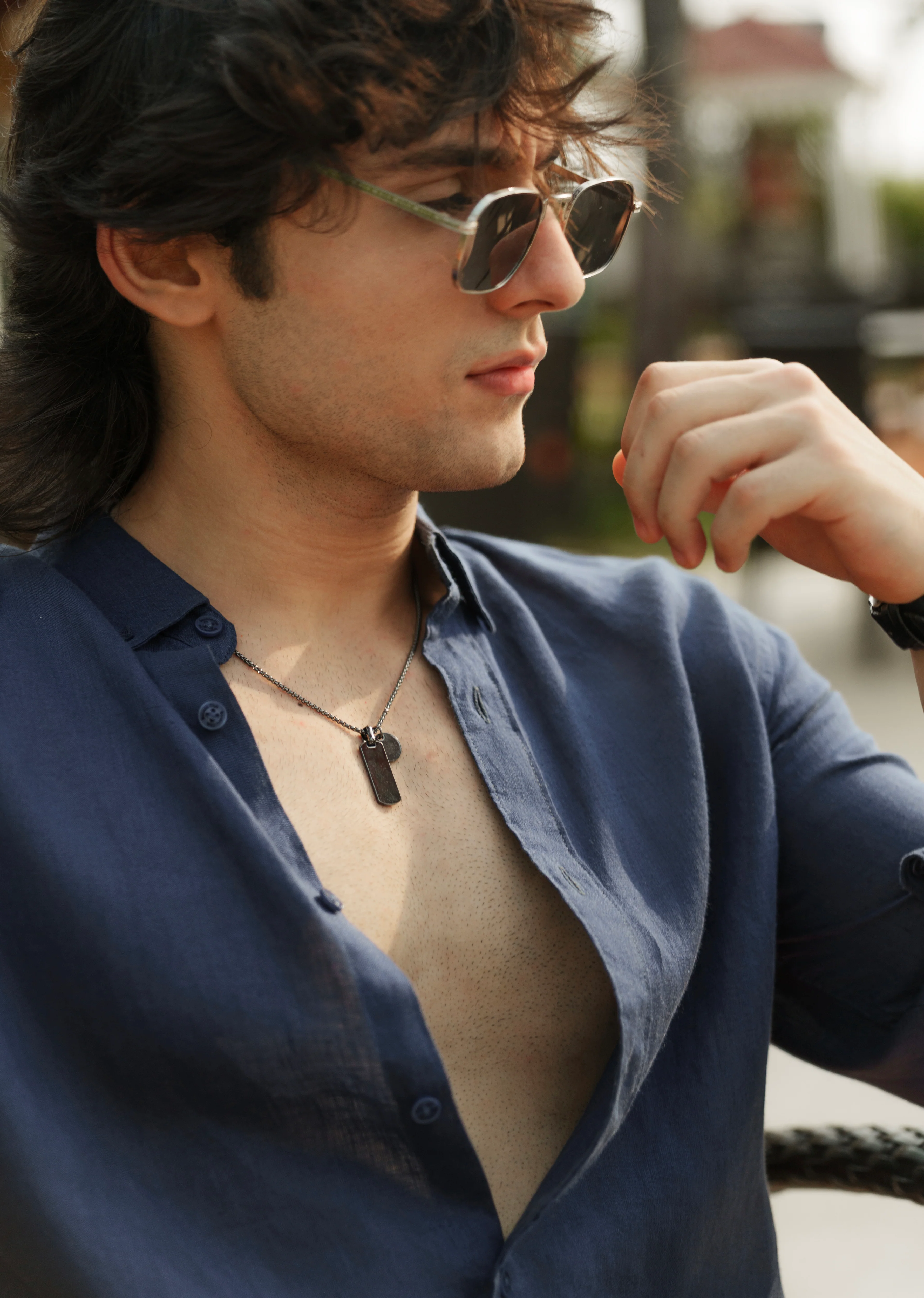 100% Pure Linen Navy Blue Plain Shirt - Image 4
