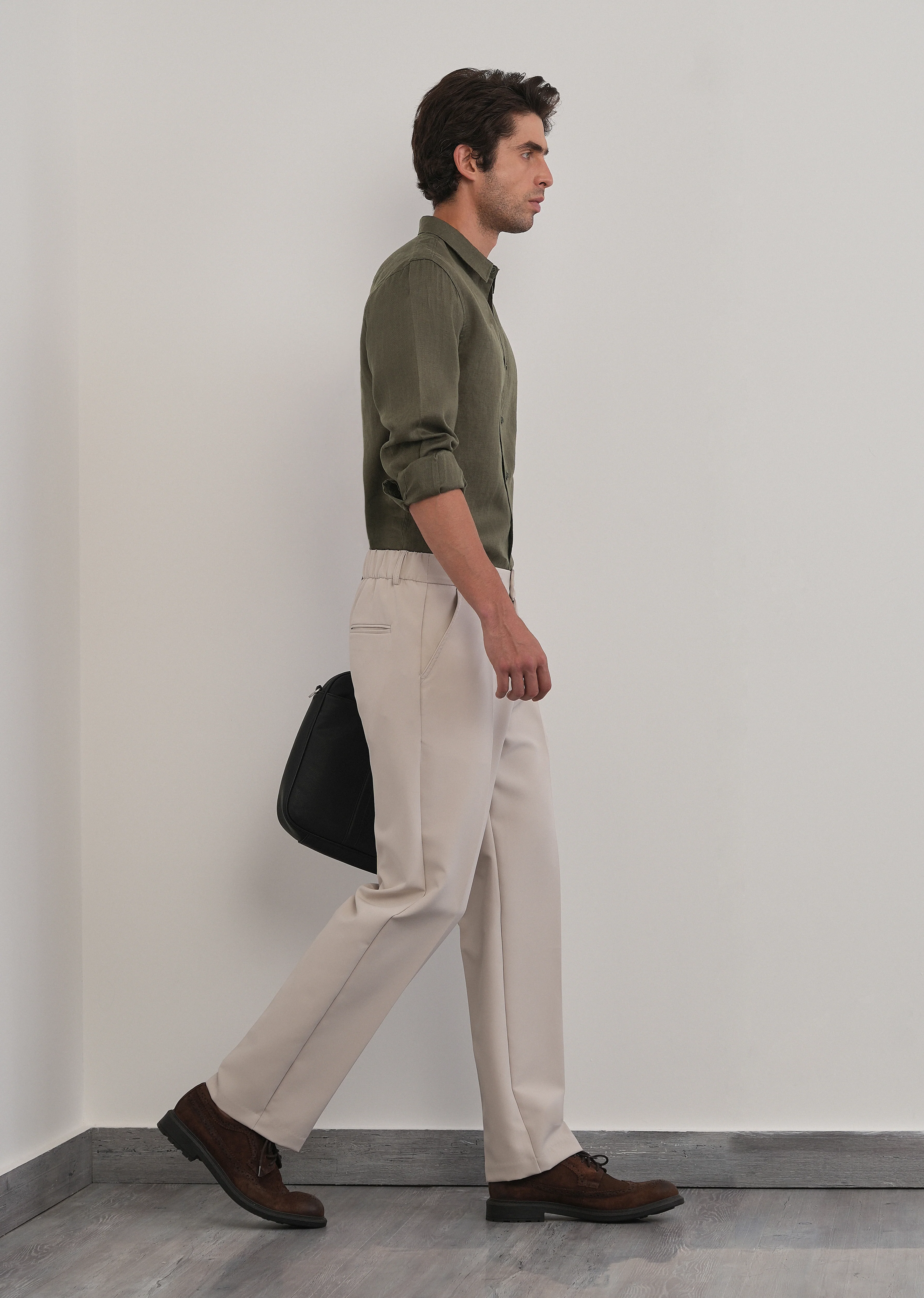 100% Pure Linen Olive Green Plain Shirt - Image 6