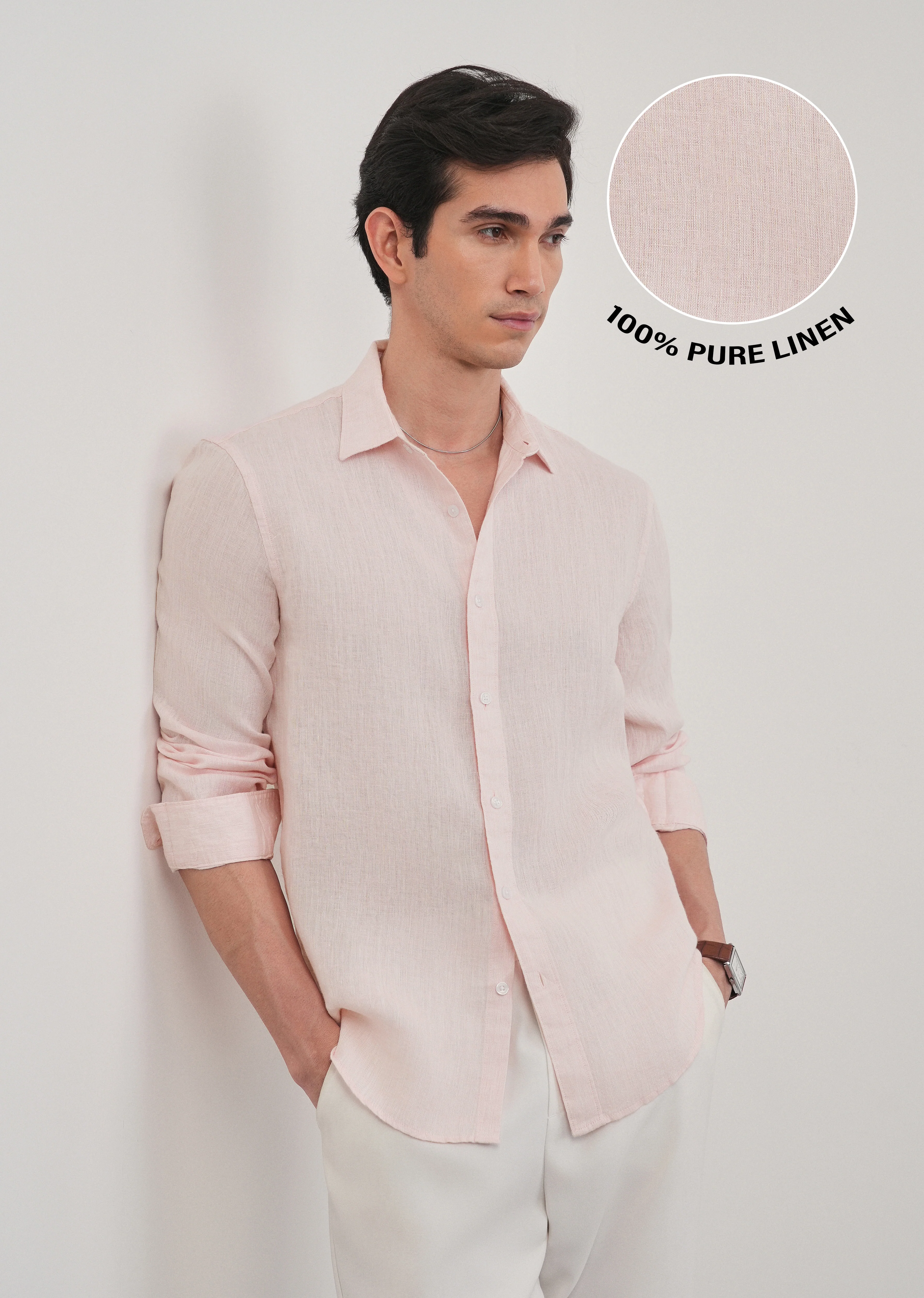 100% Pure Linen Pastel Pink Shirt - Image 7