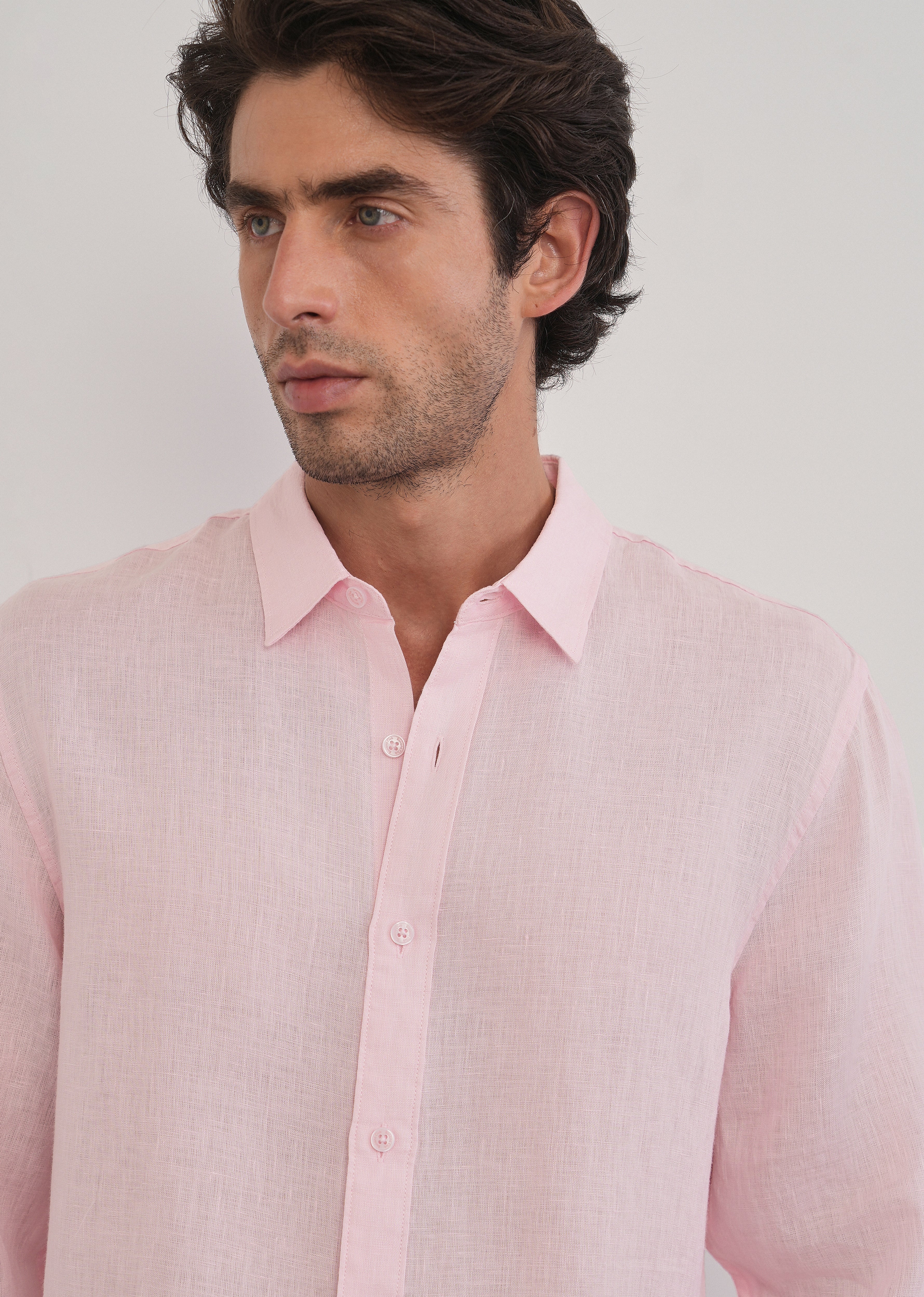 100% Pure Linen Pink Plain Shirt - Image 5