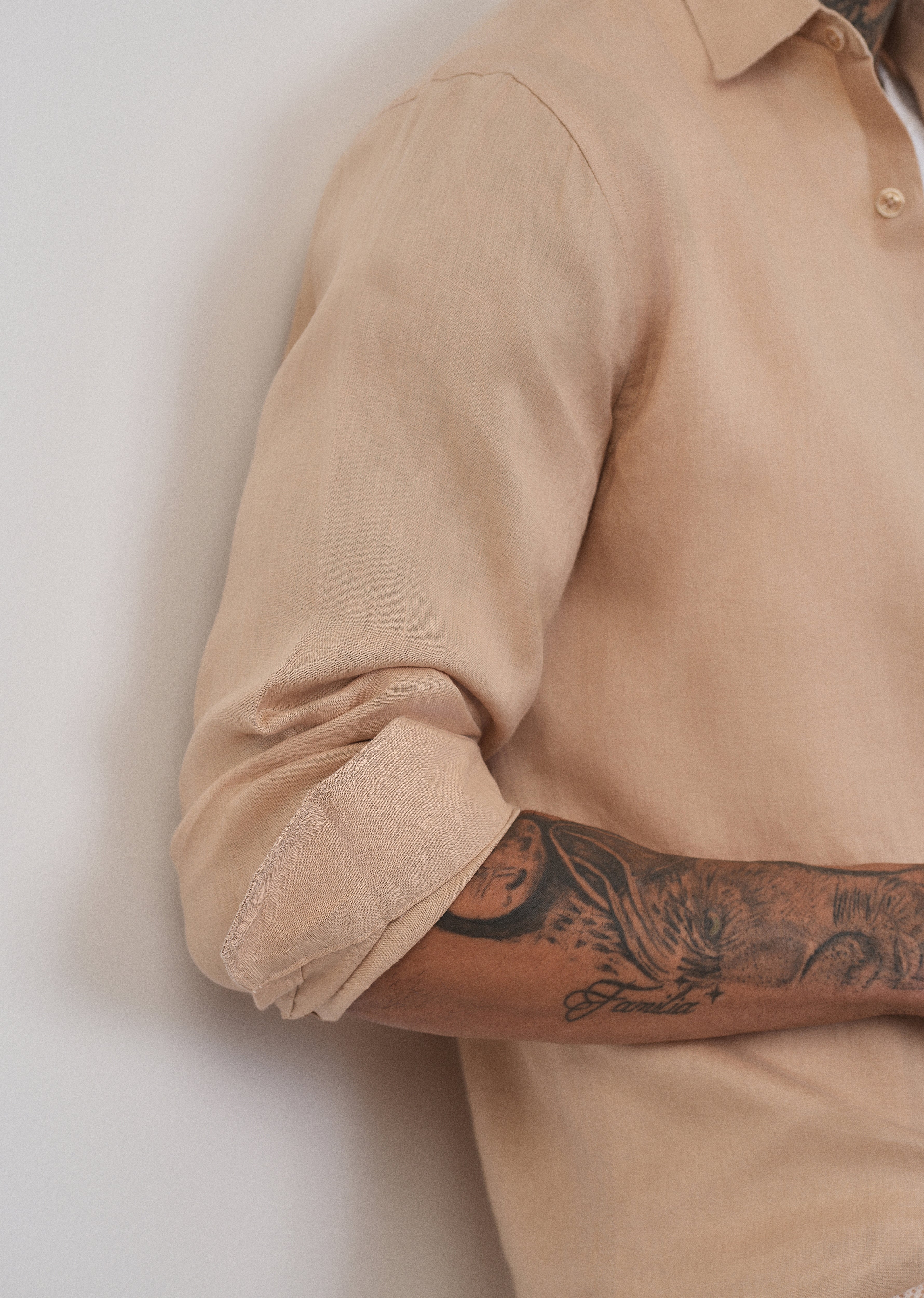 100% Pure Linen Tan Beige Plain Shirt - Image 7