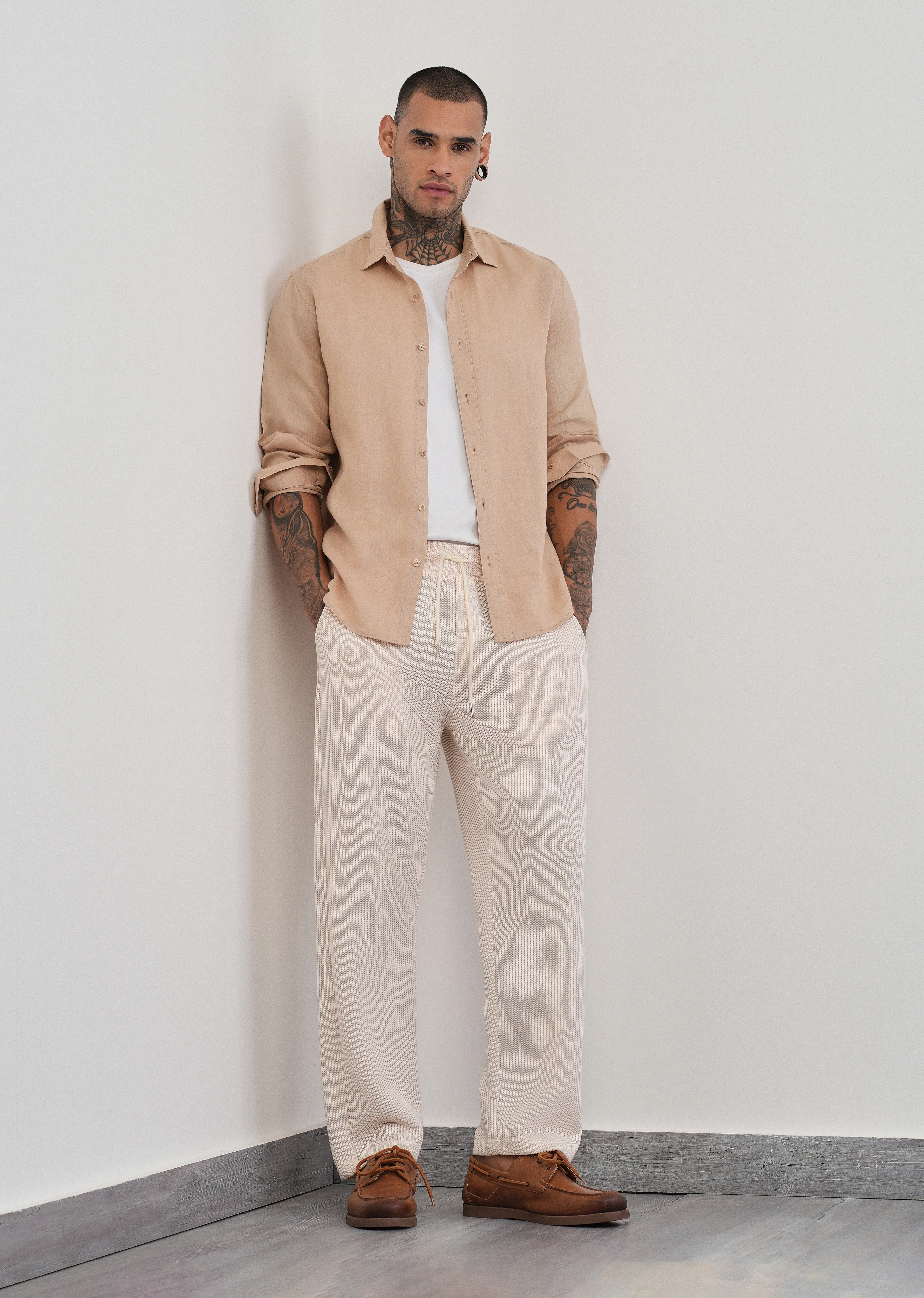 100% Pure Linen Tan Beige Plain Shirt - Image 8