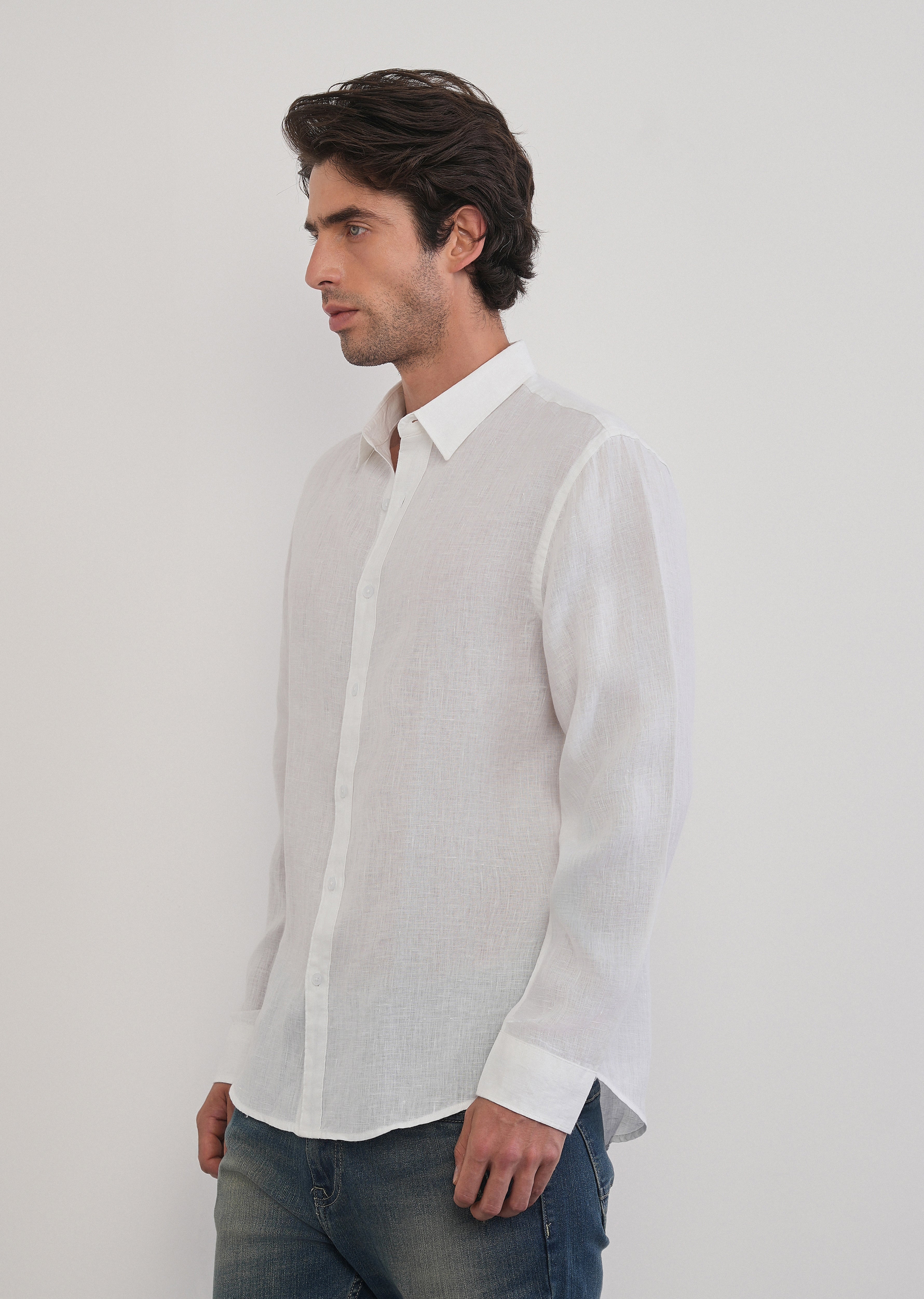 100% Pure Linen White Plain Shirt - Image 4