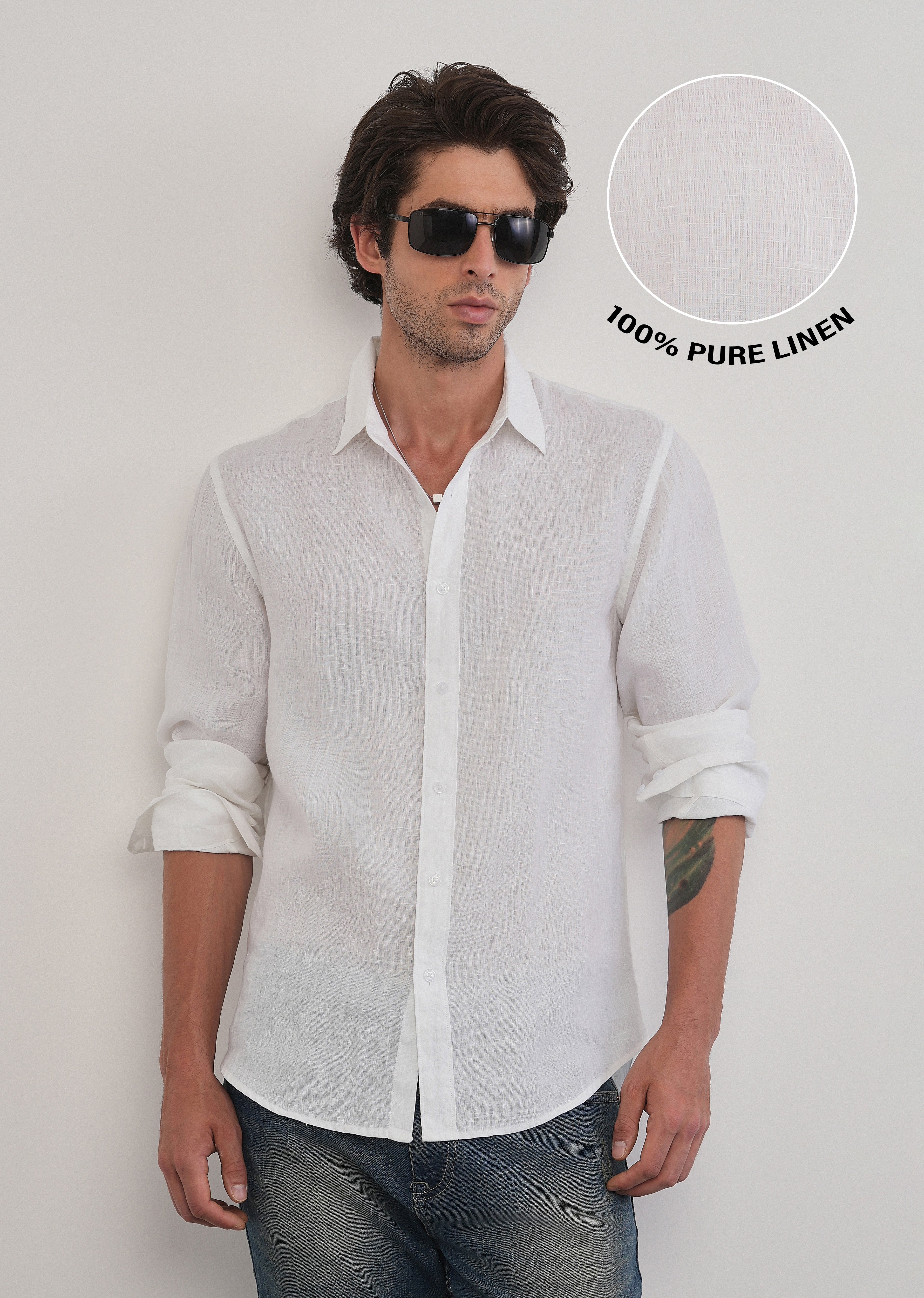 100% Pure Linen White Plain Shirt - Image 7