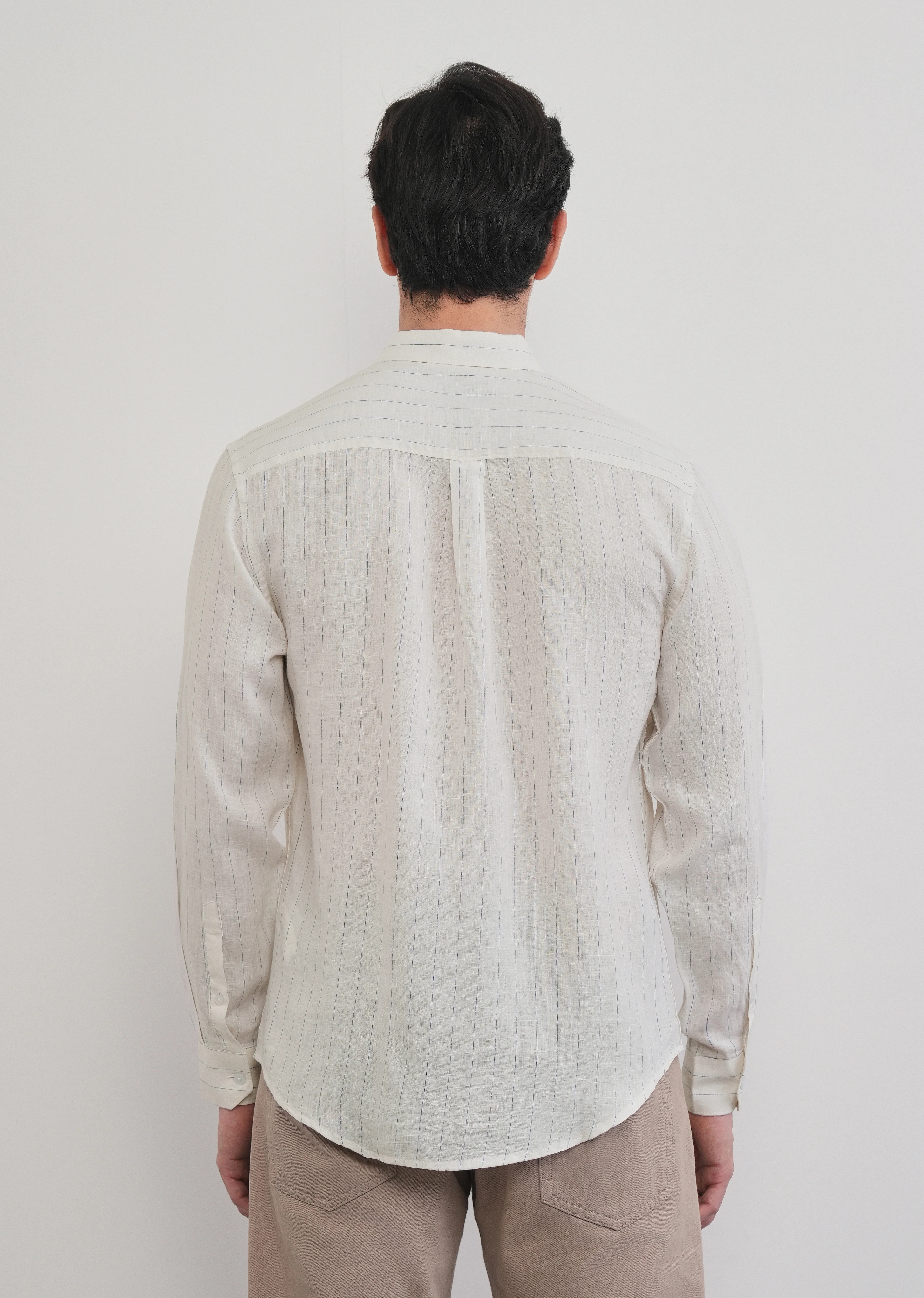 100% Linen Ivory Stripe Shirt - Image 3