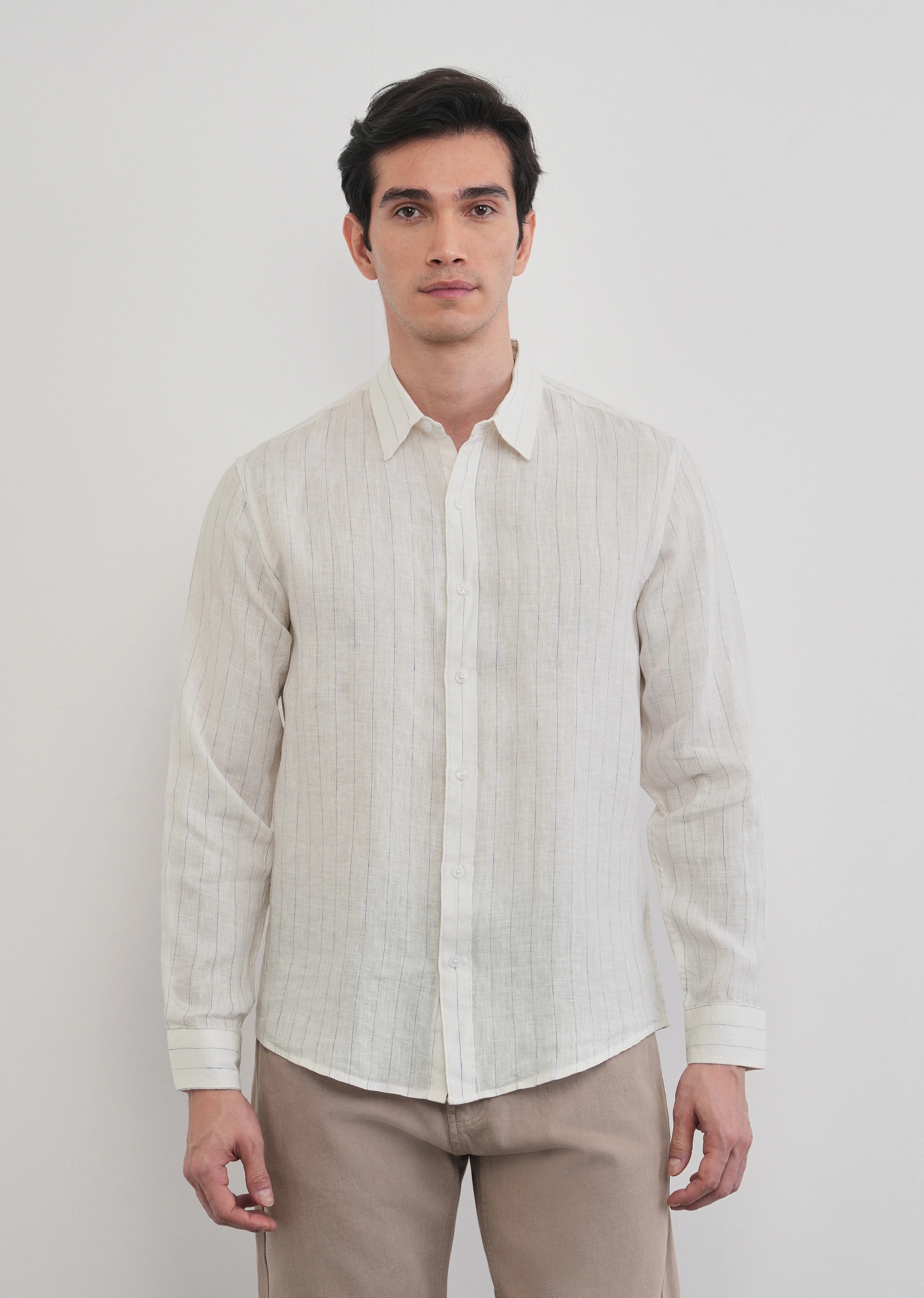 100% Linen Ivory Stripe Shirt - Image 4