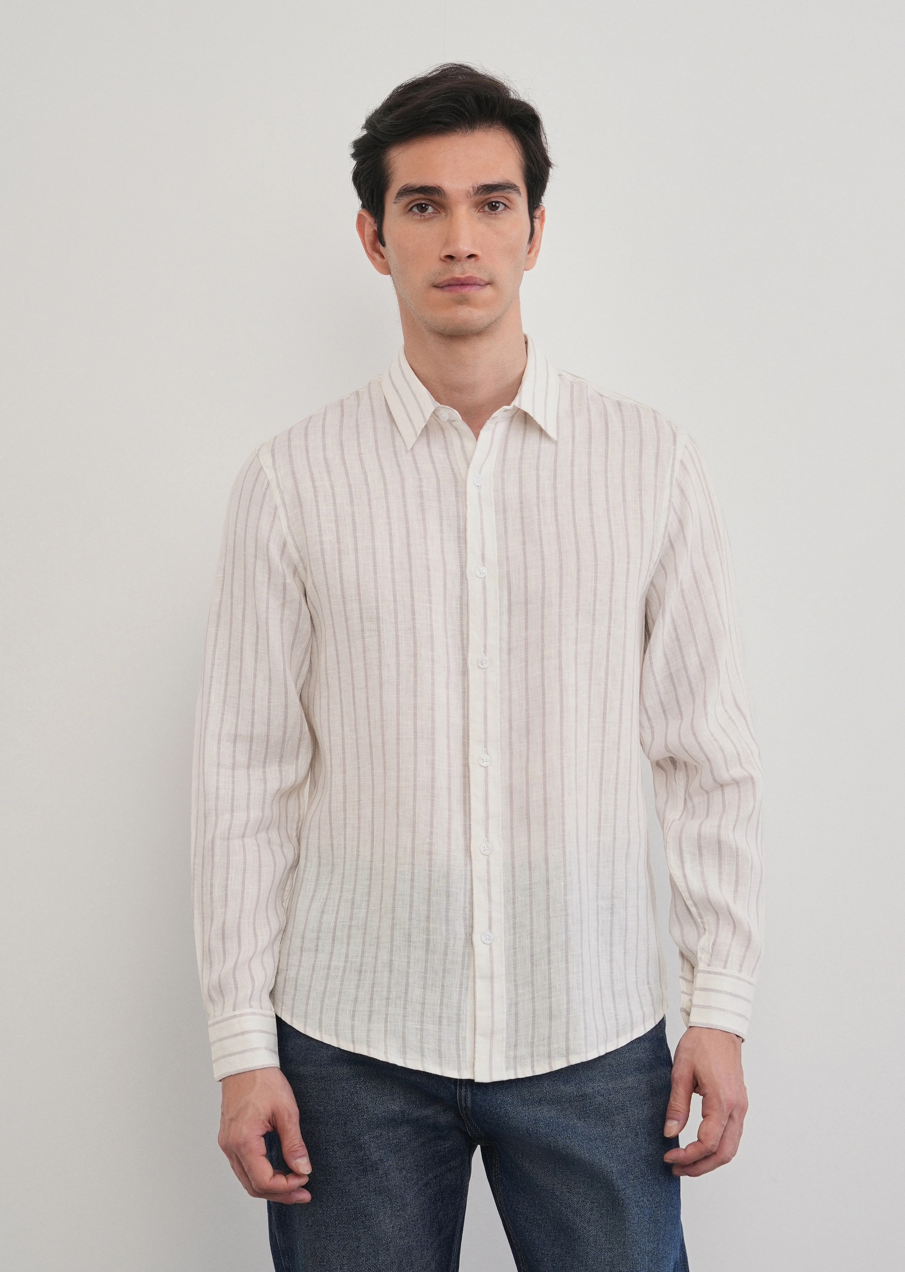 100% Linen Lavender Stripe Shirt - Image 4