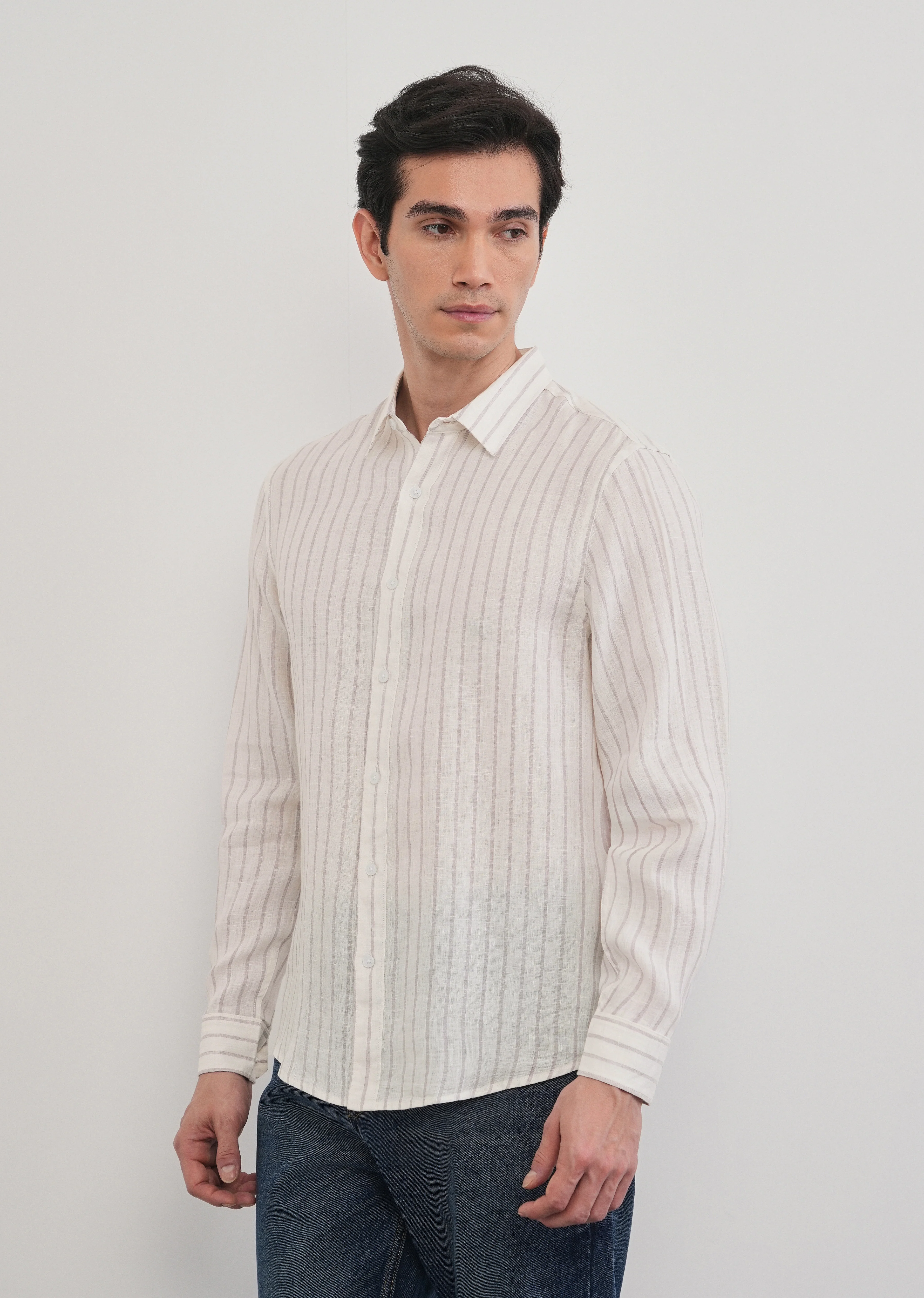 100% Linen Lavender Stripe Shirt - Image 5