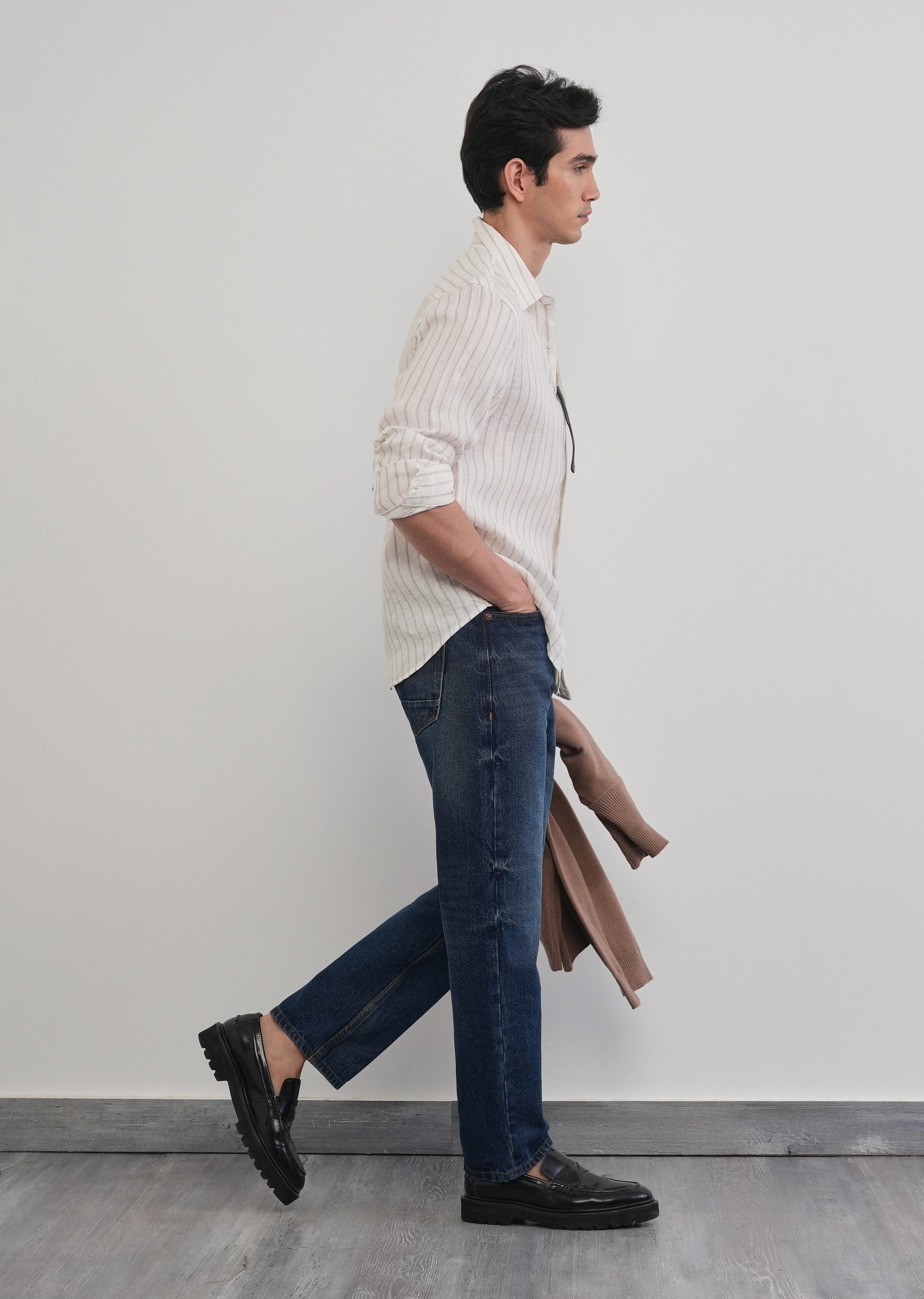 100% Linen Lavender Stripe Shirt - Image 7