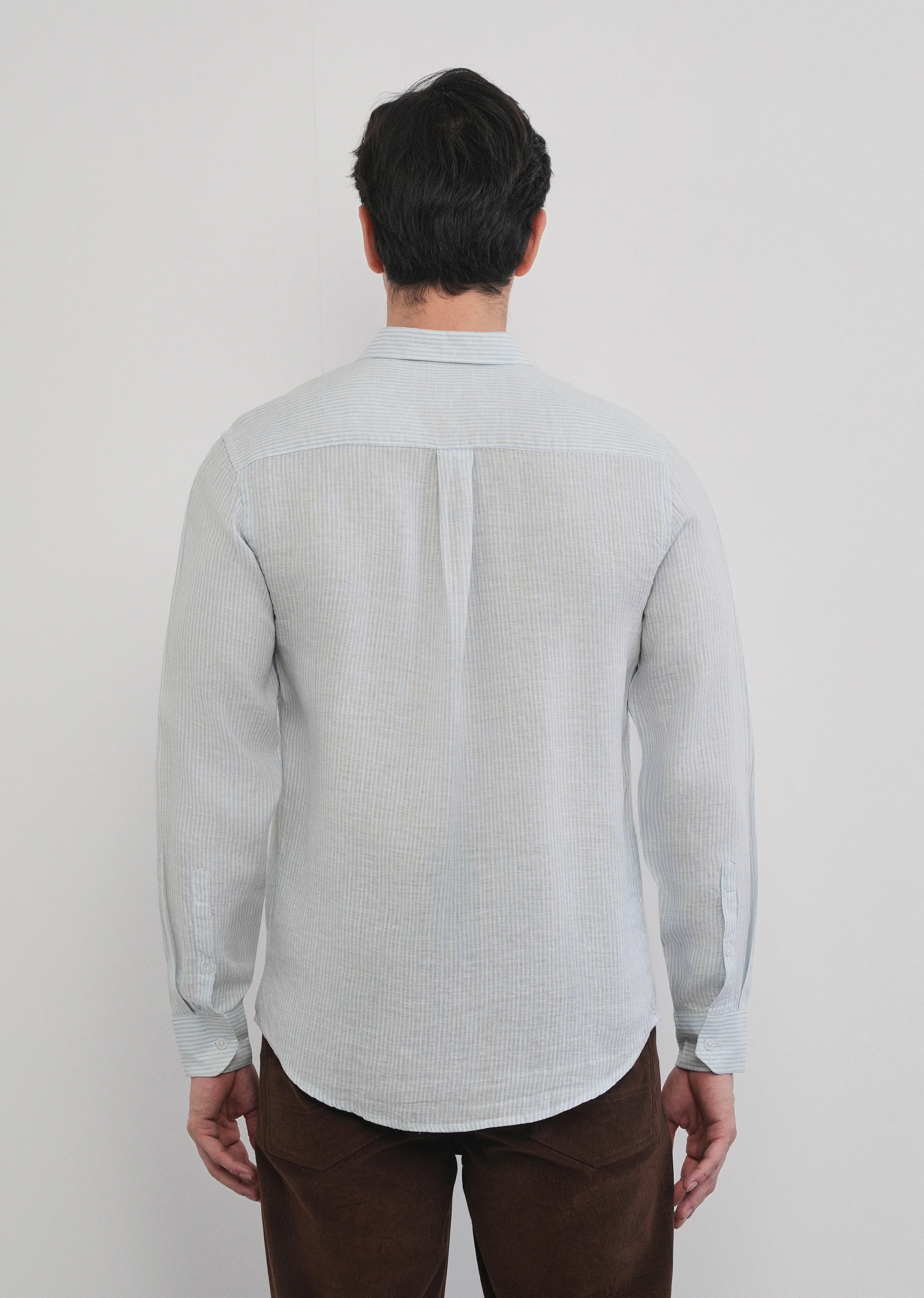 100% Linen Light Blue Self-Stripe Shirt - Image 5
