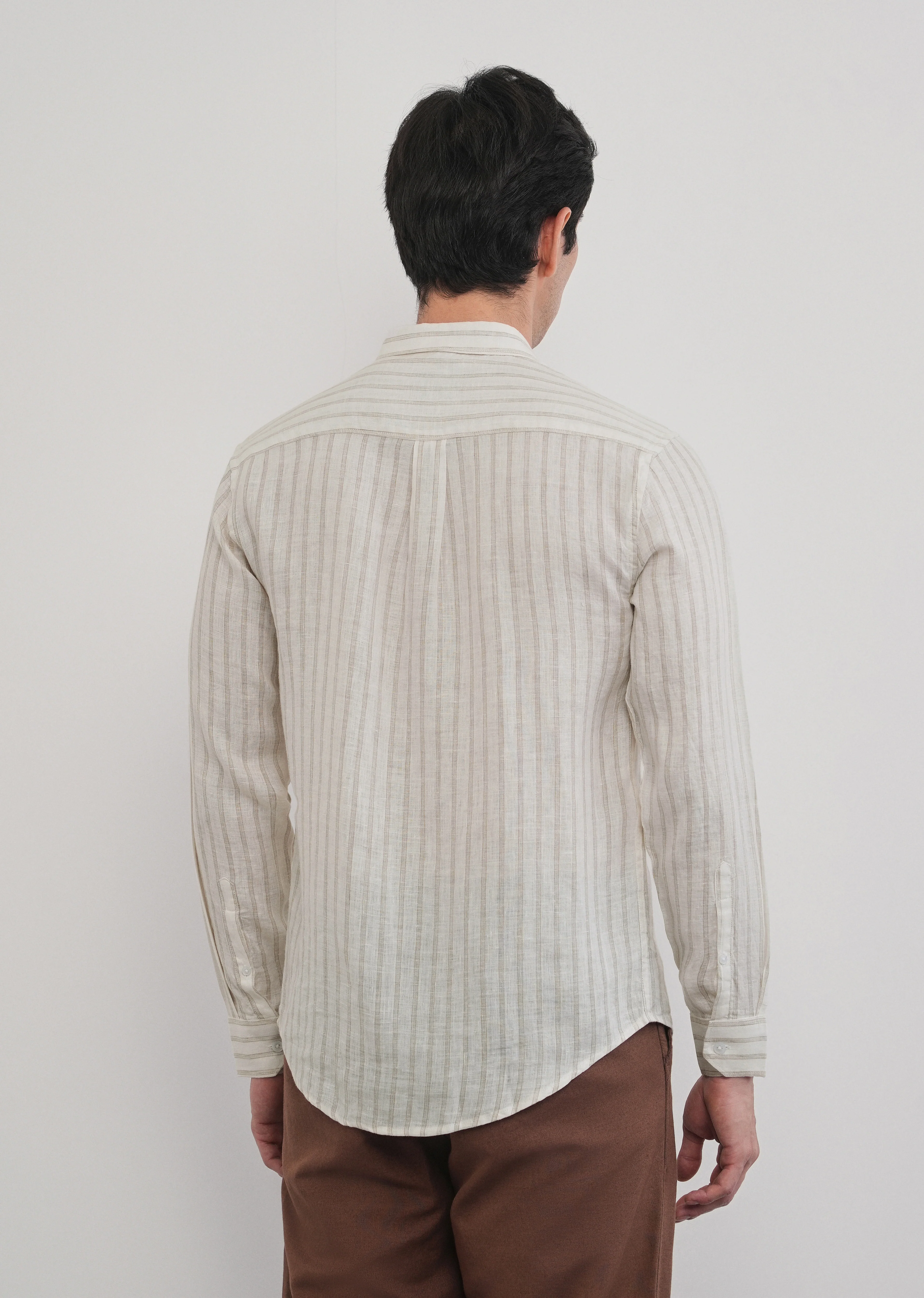 100% Linen Off-White Classic Stripe Shirt - Image 5