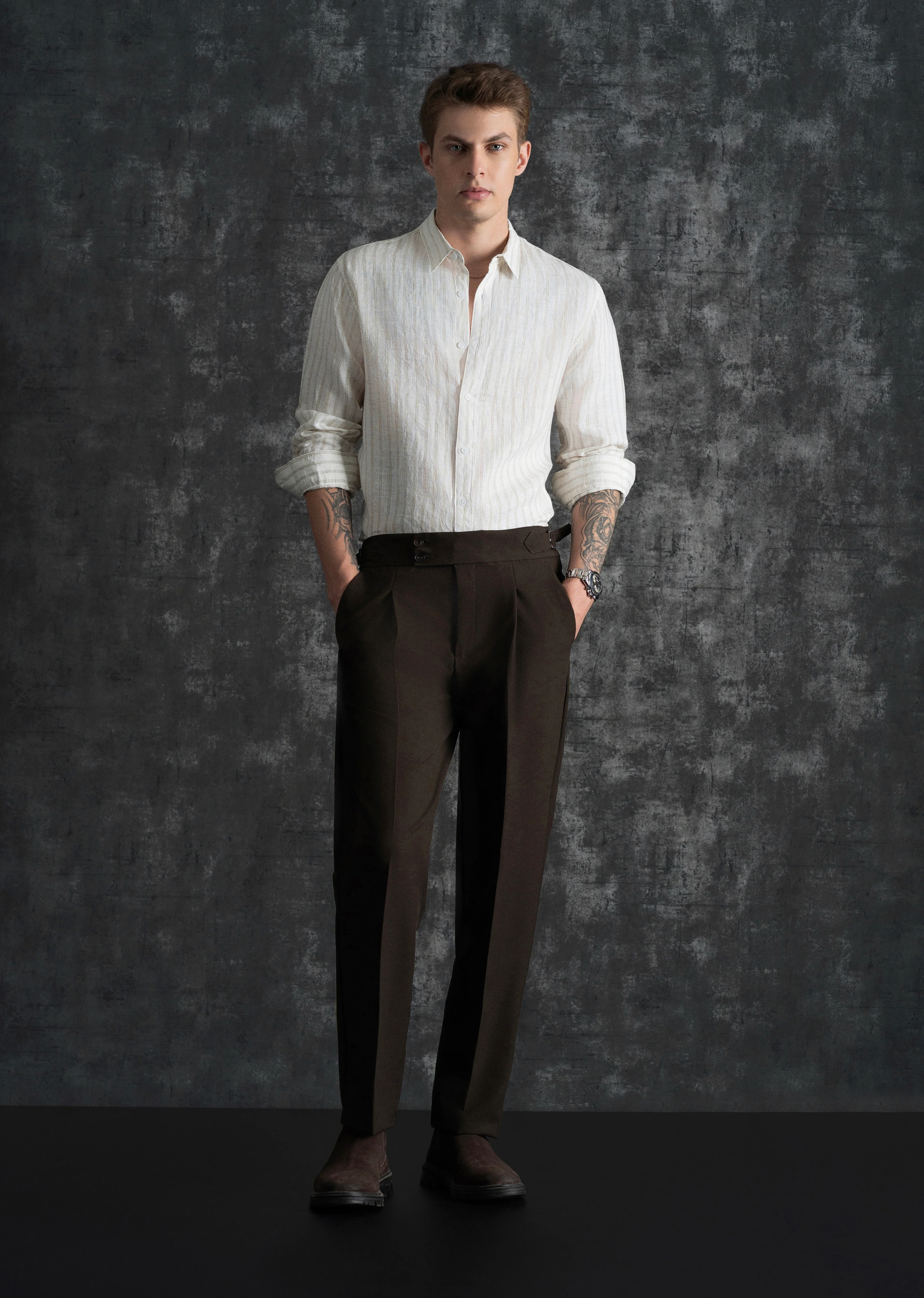100% Linen Off-White Classic Stripe Shirt - Image 9