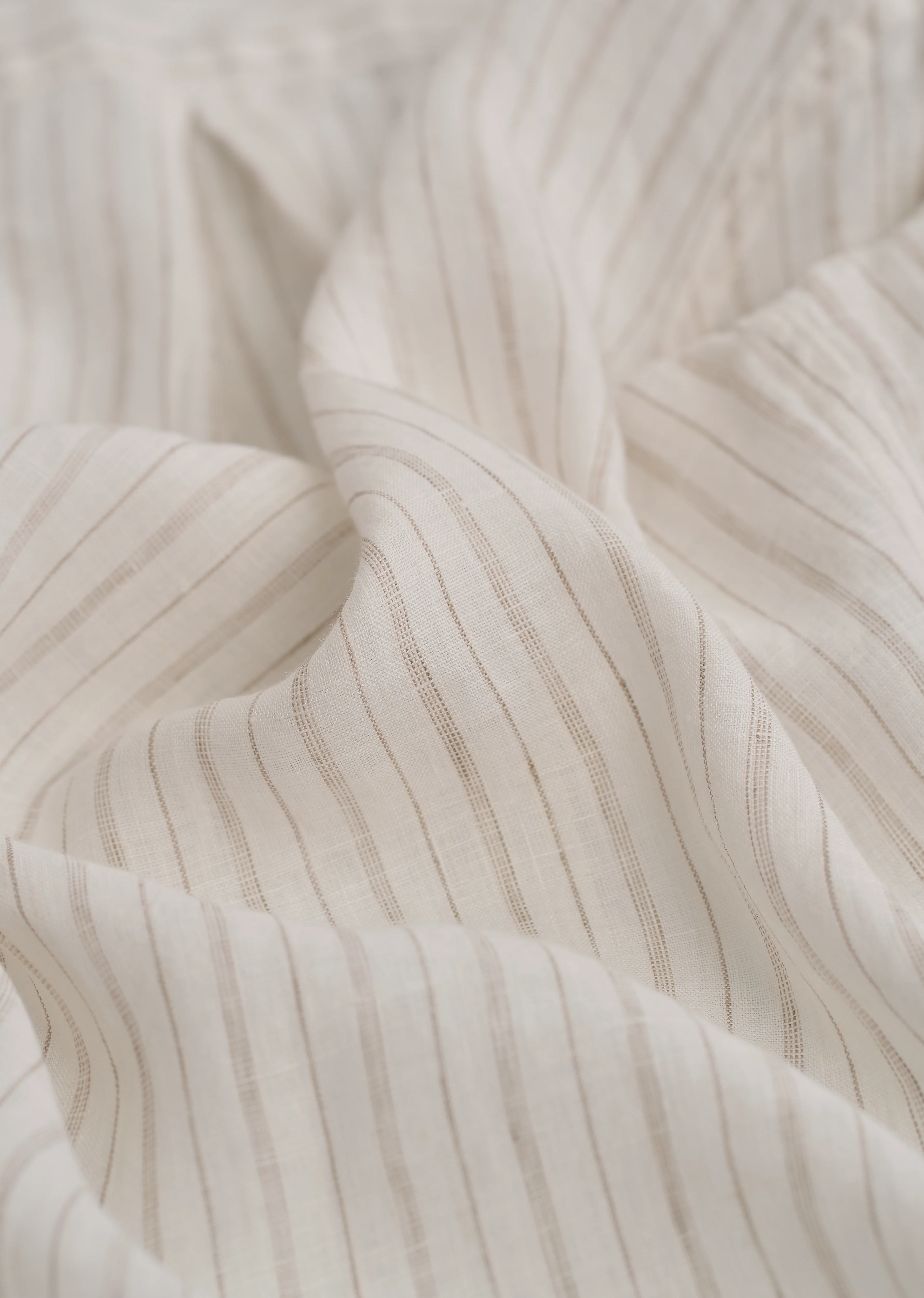 100% Linen Off-White Dual Stripe Shirt - Image 3