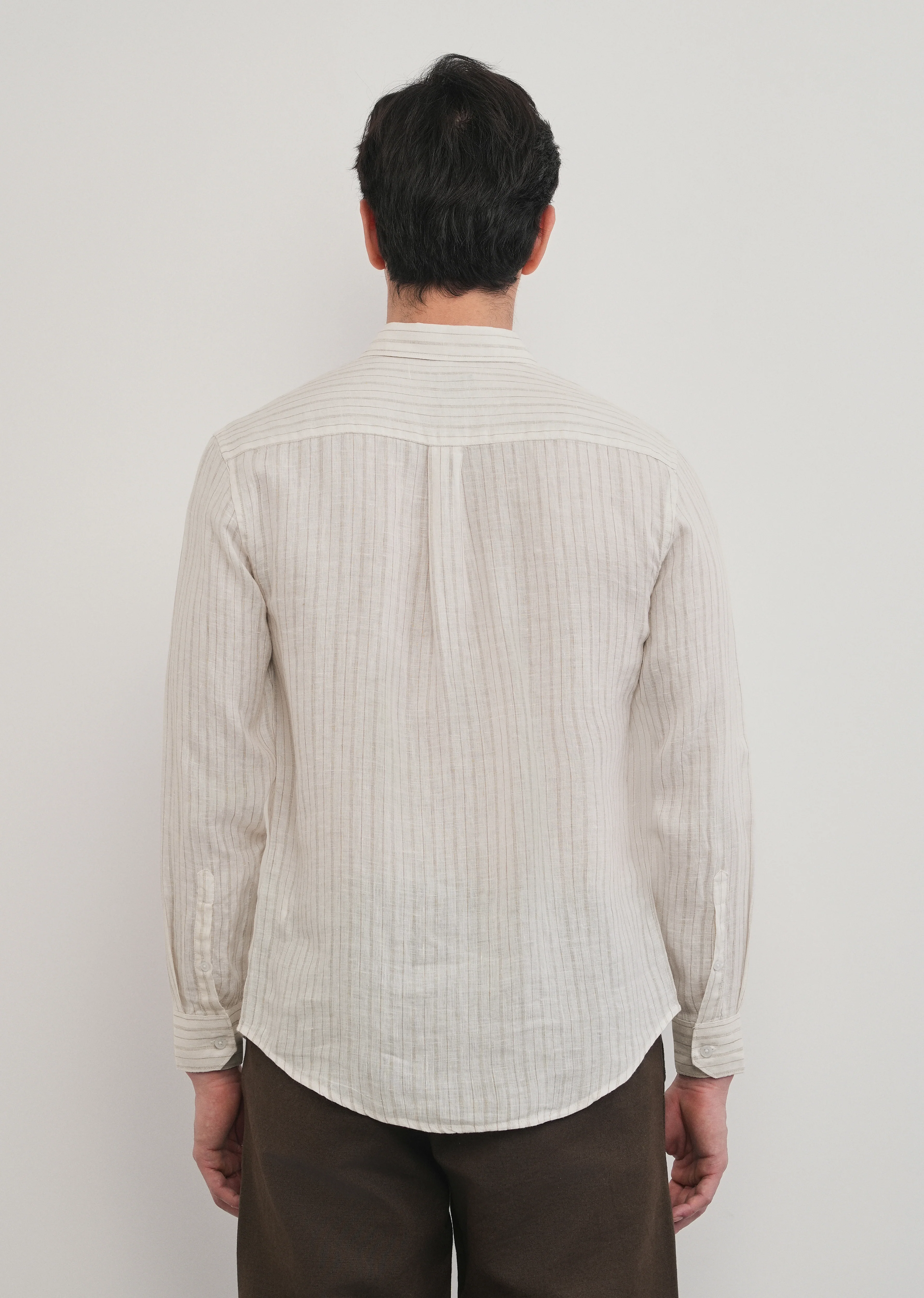 100% Linen Off-White Dual Stripe Shirt - Image 5