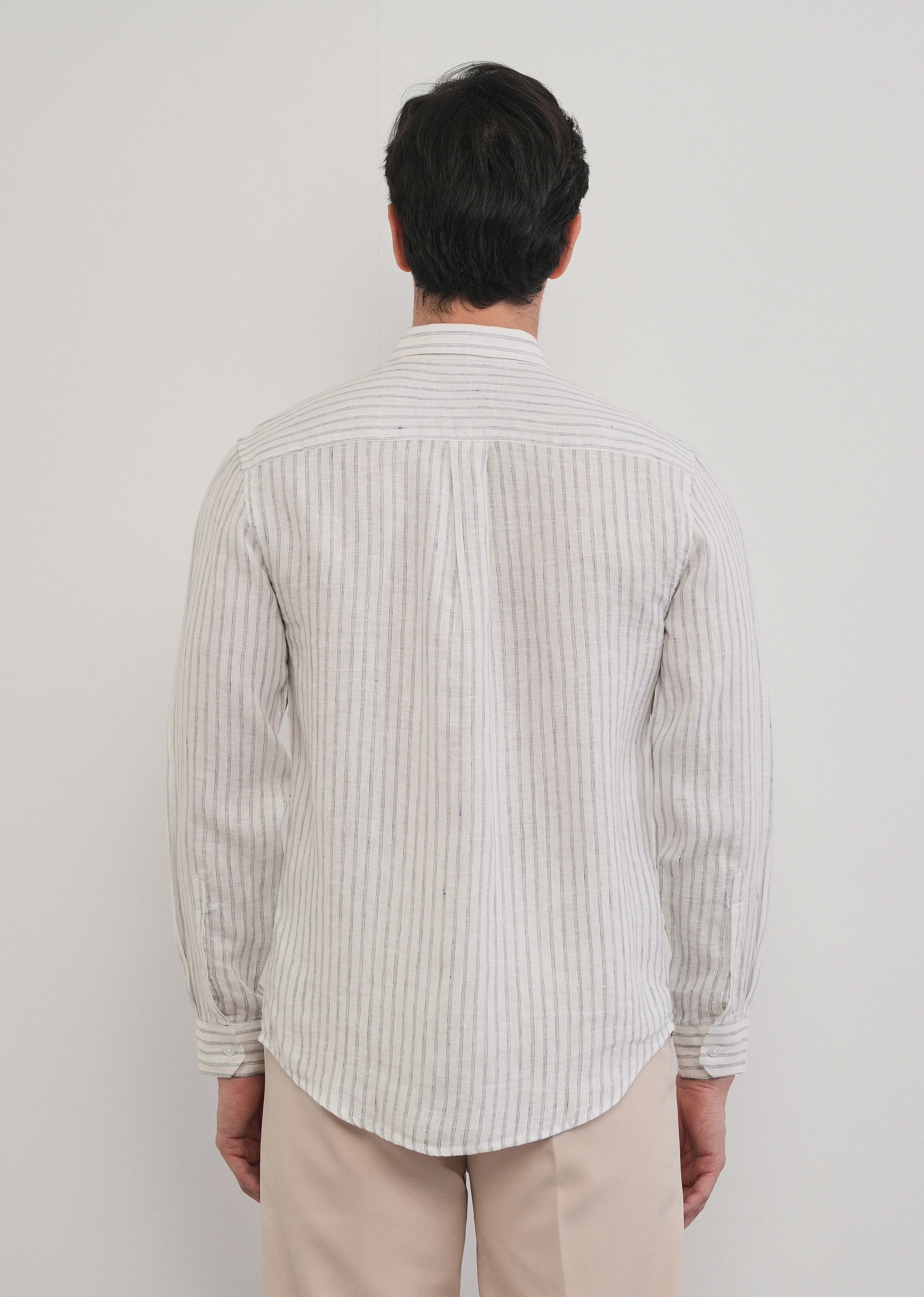 100% Linen Off-White Self-Stripe Shirt - Image 6