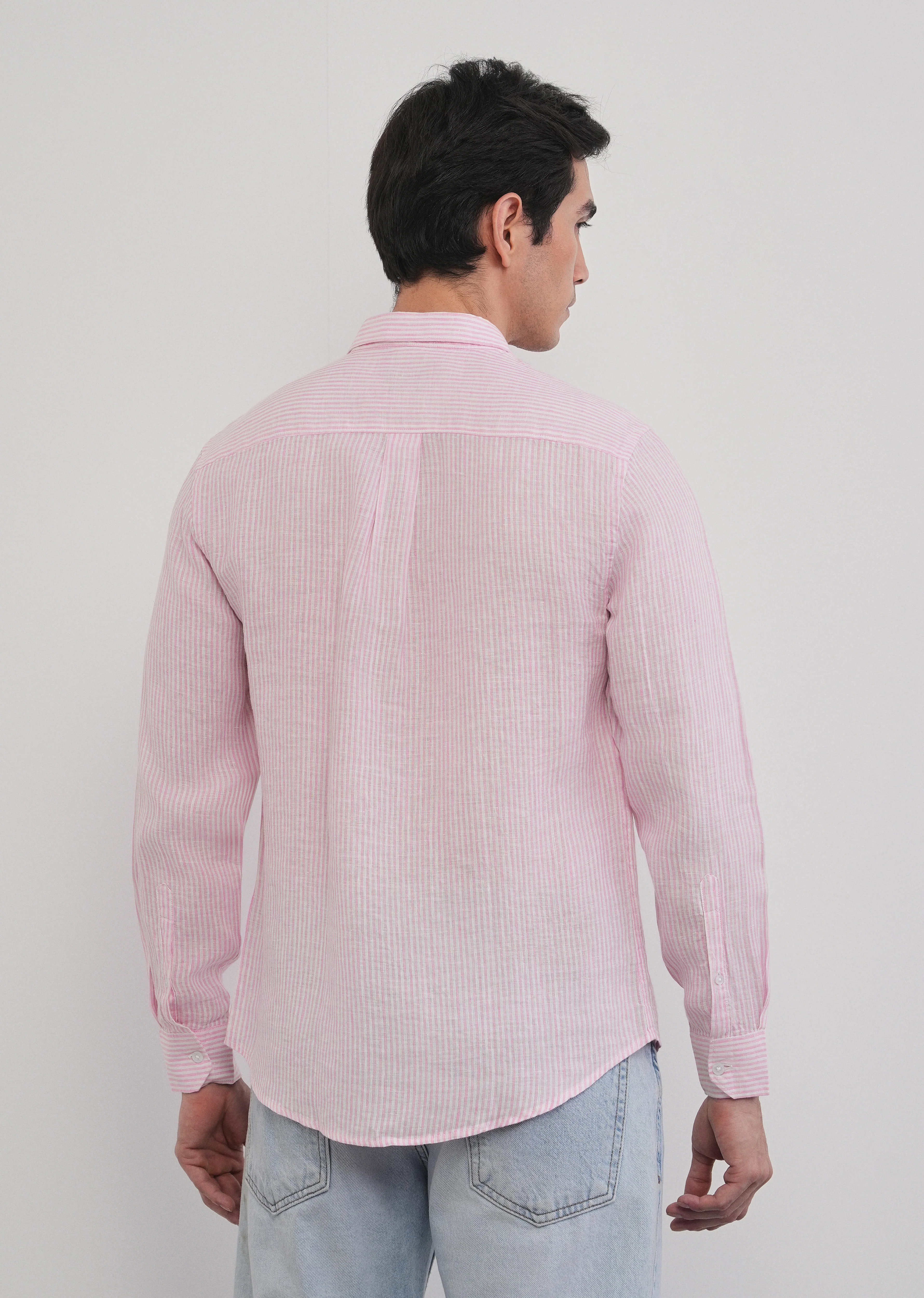 100% Linen Pink Self-Stripe Shirt - Image 7