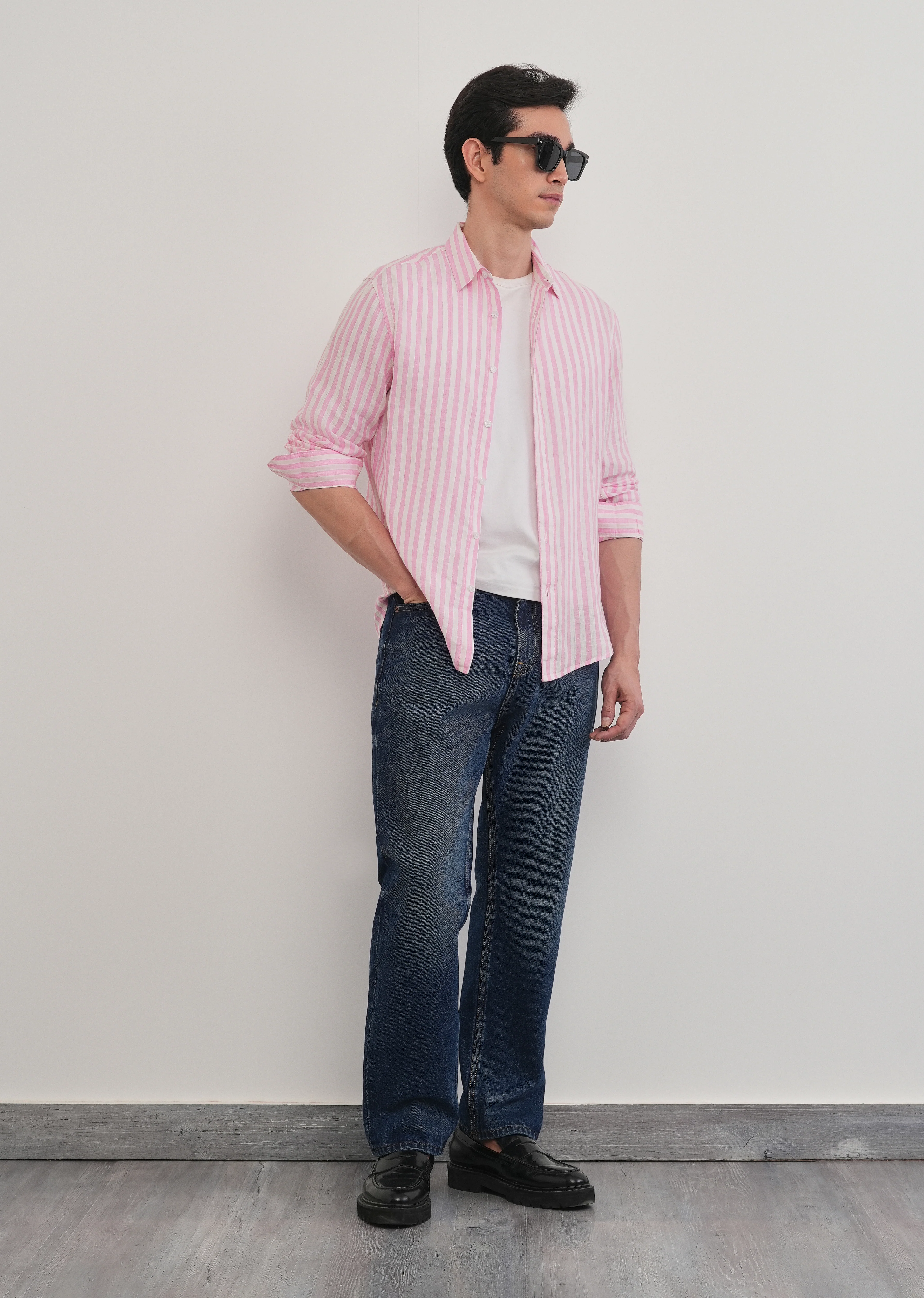 100% Linen Pink Stripe Shirt - Image 10