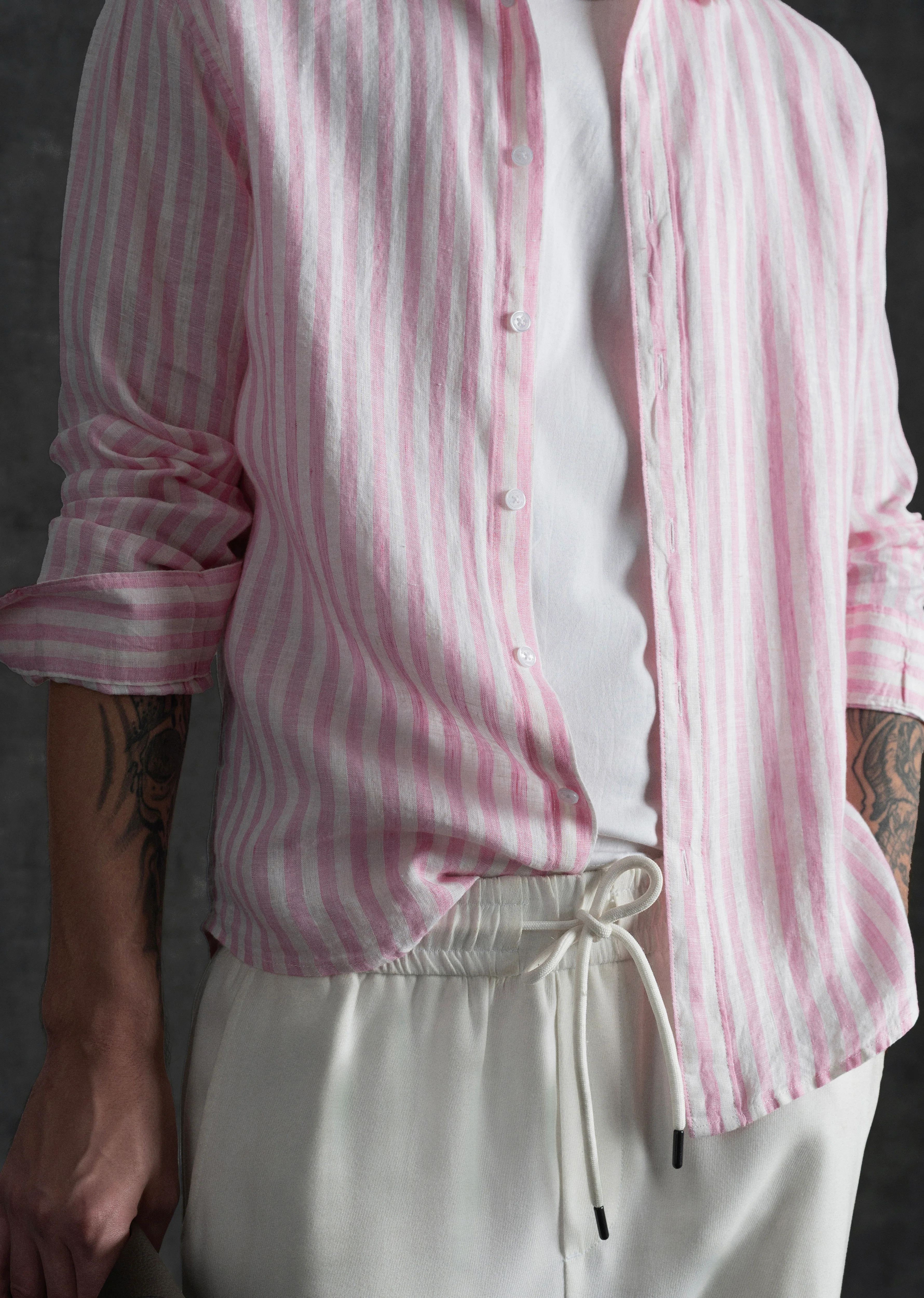 100% Linen Pink Stripe Shirt - Image 3