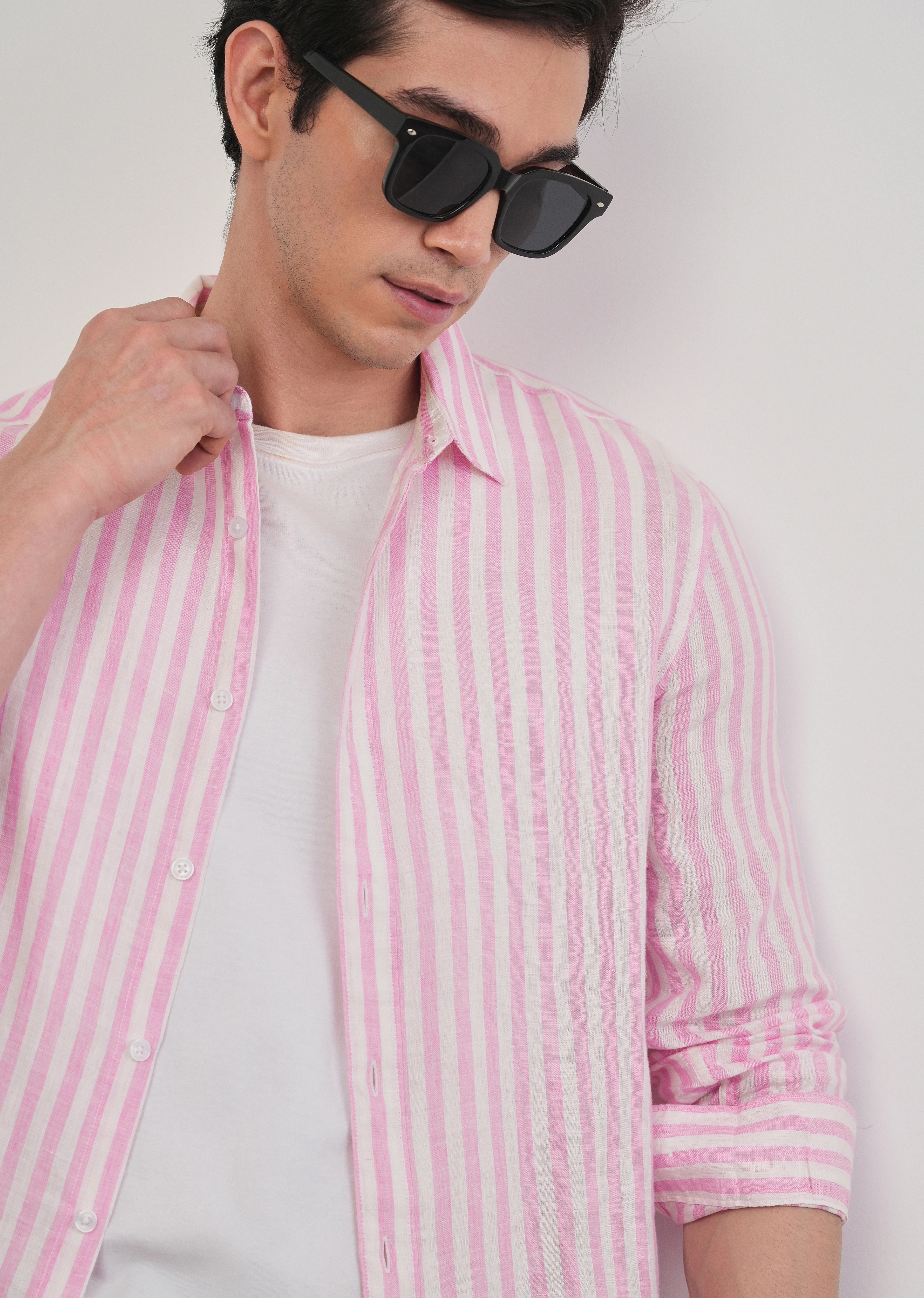100% Linen Pink Stripe Shirt - Image 9