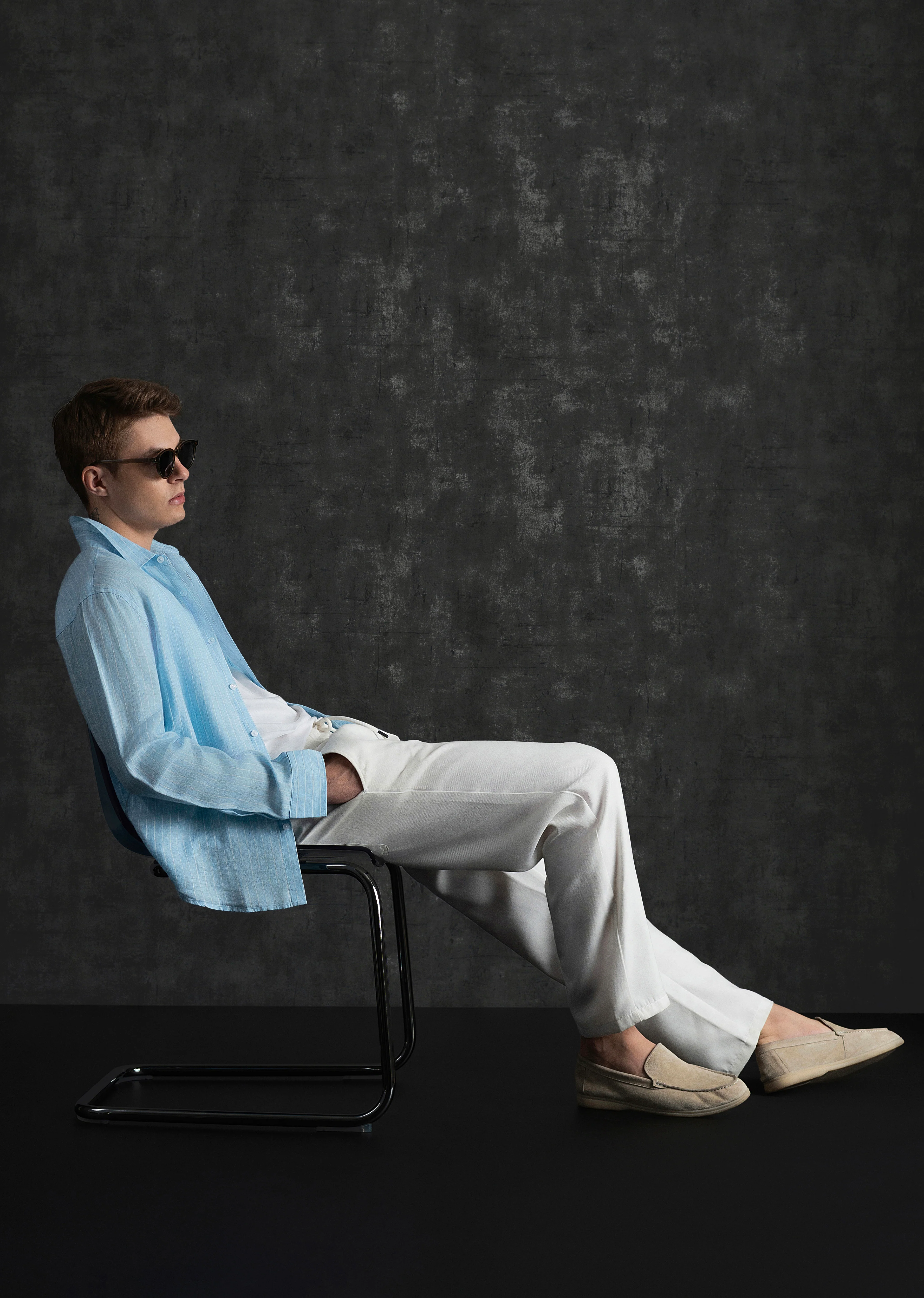 100% Linen Sky Blue Stripe Shirt - Image 13