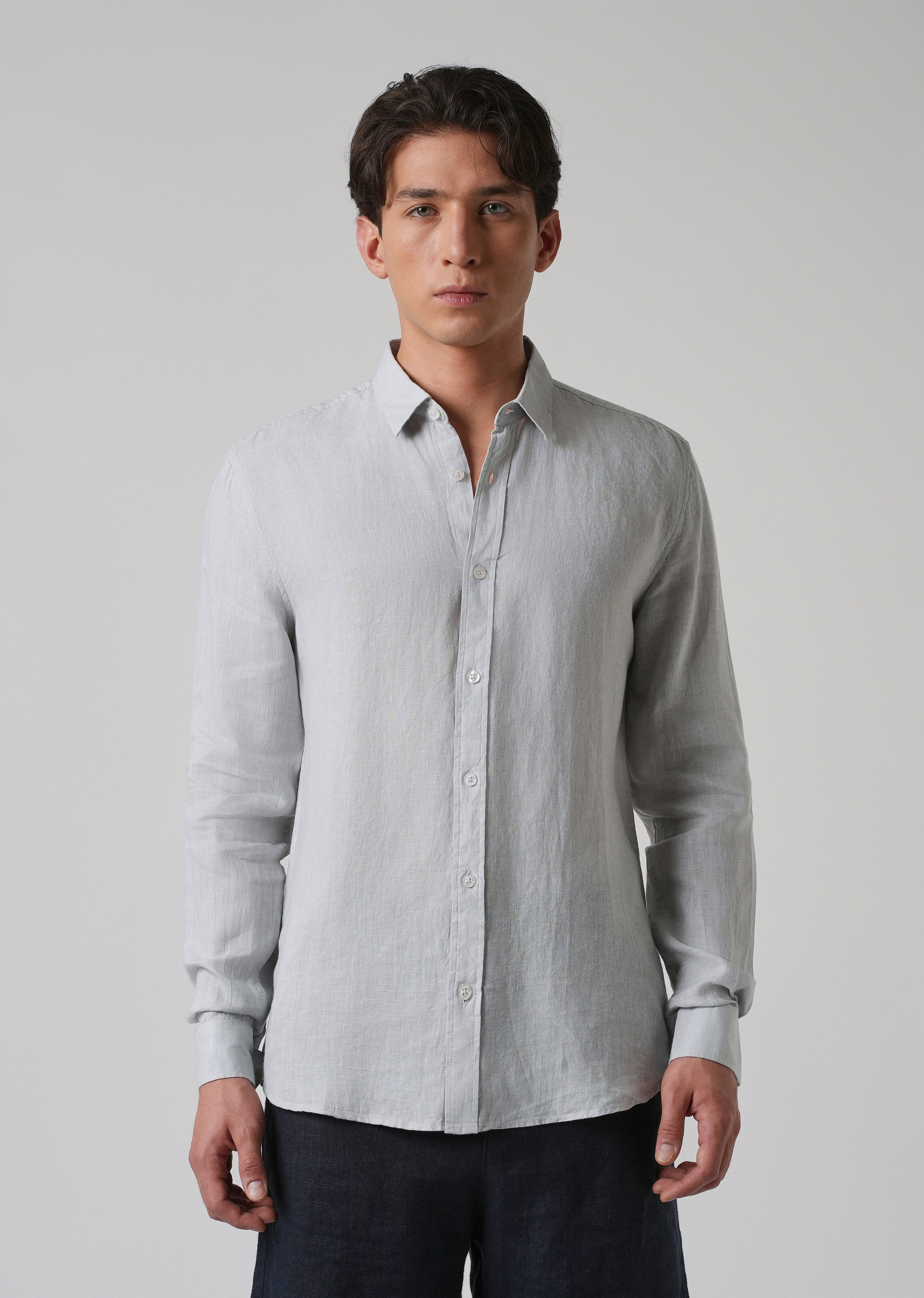 100% Pure Ash Grey Linen Shirt - Image 3