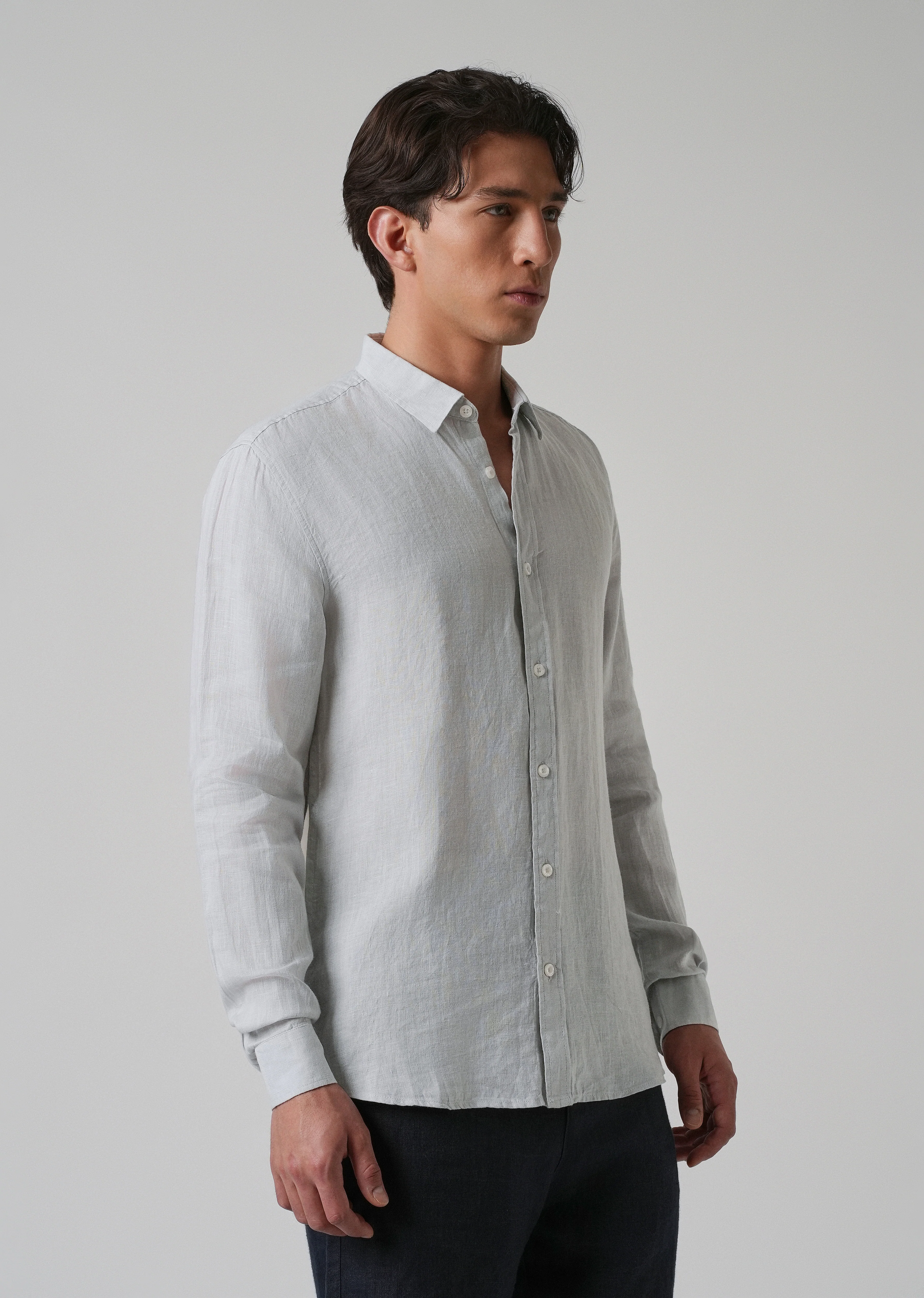 100% Pure Ash Grey Linen Shirt - Image 4