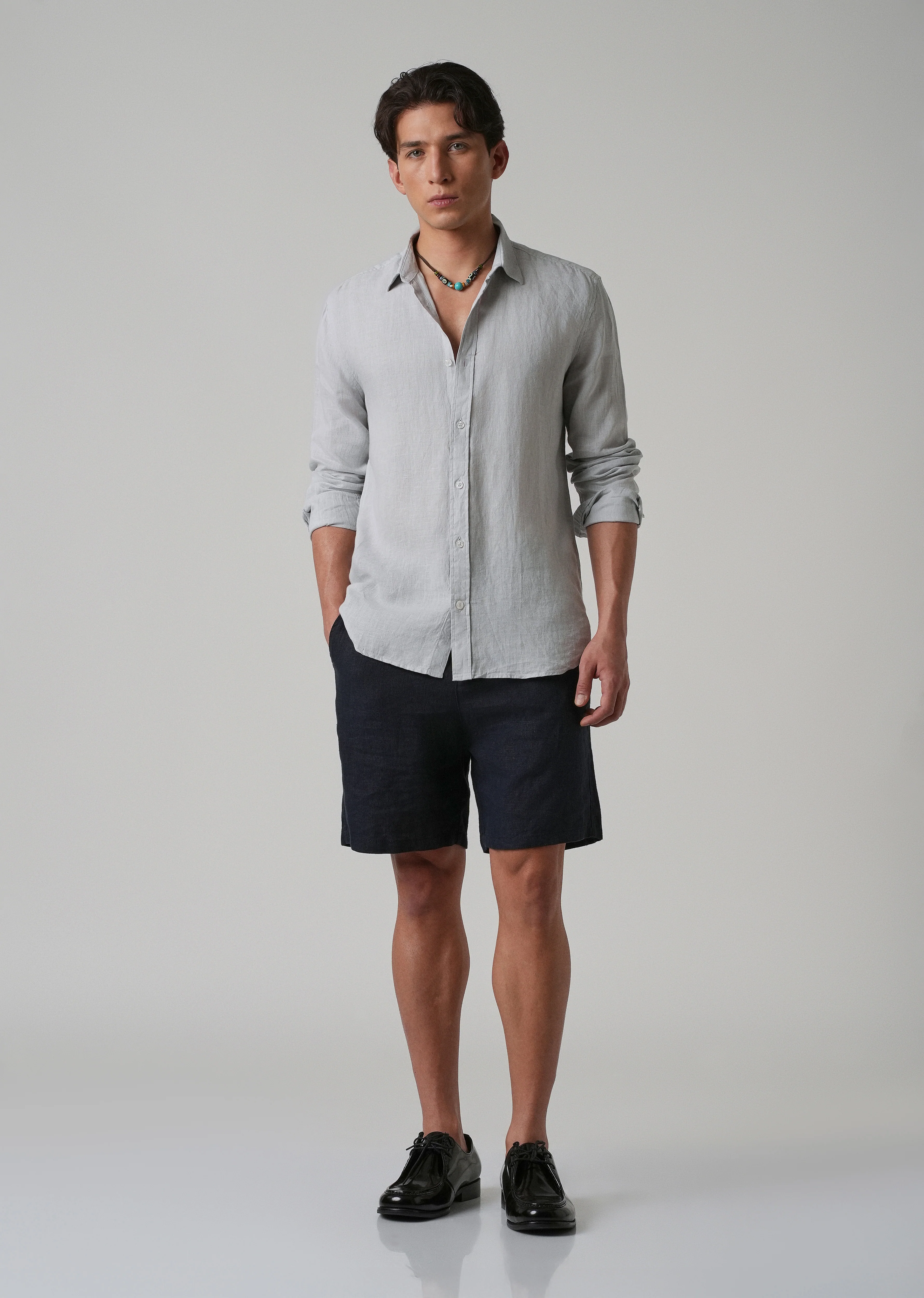 100% Pure Ash Grey Linen Shirt - Image 6