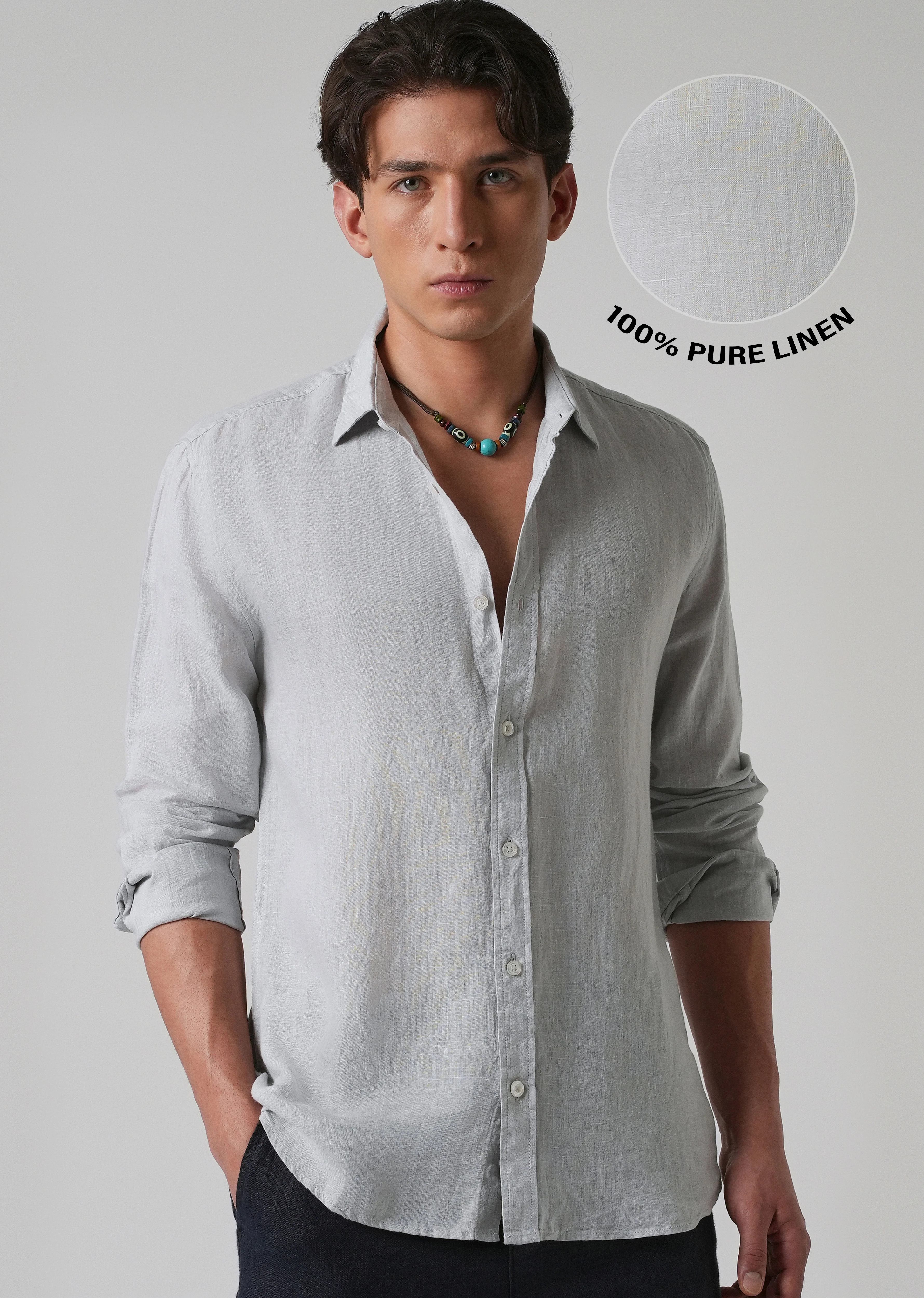 100% Pure Ash Grey Linen Shirt - Image 7