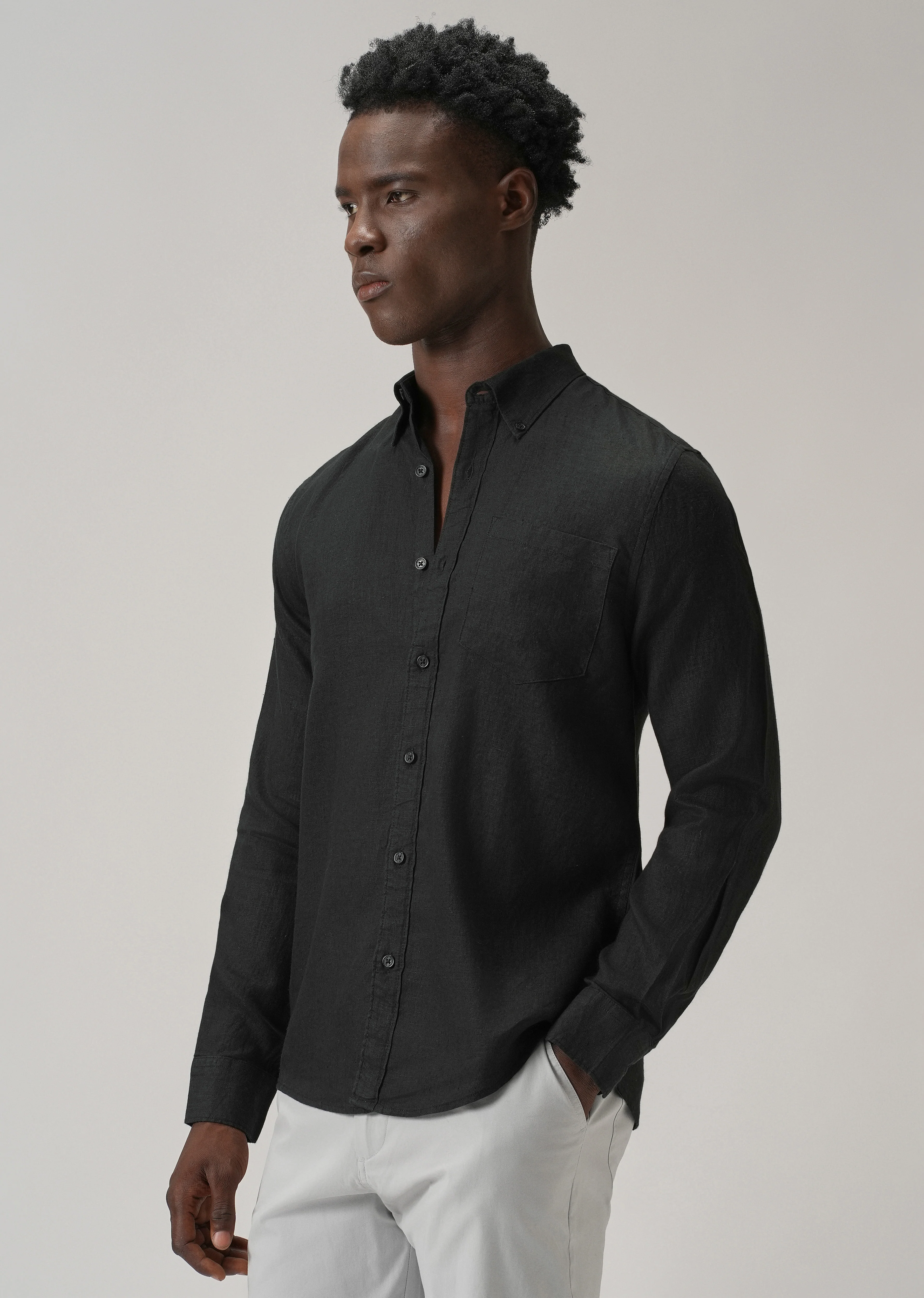 100% Pure Black Linen Shirt - Image 4