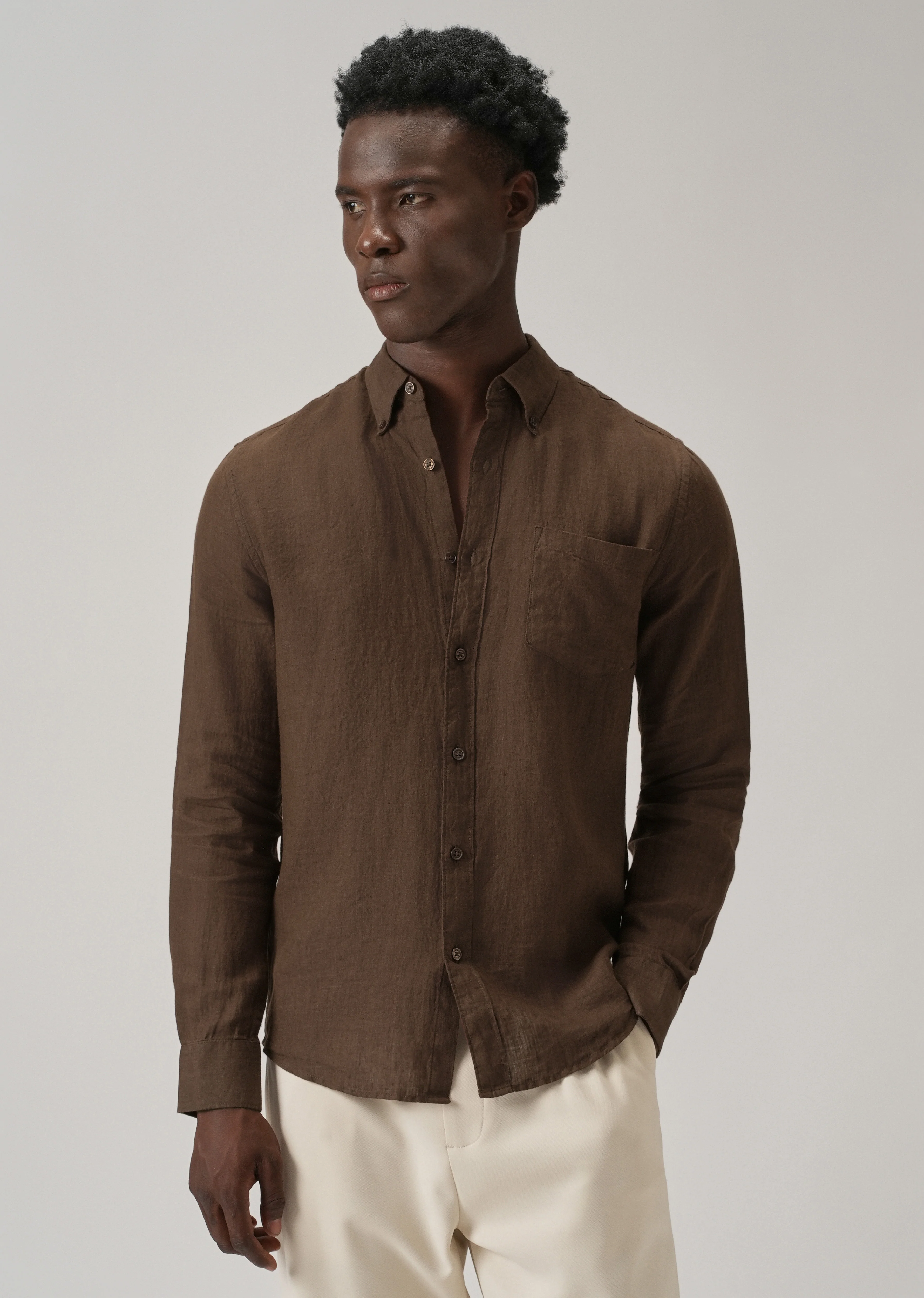 100% Pure Brown Linen Shirt - Image 4