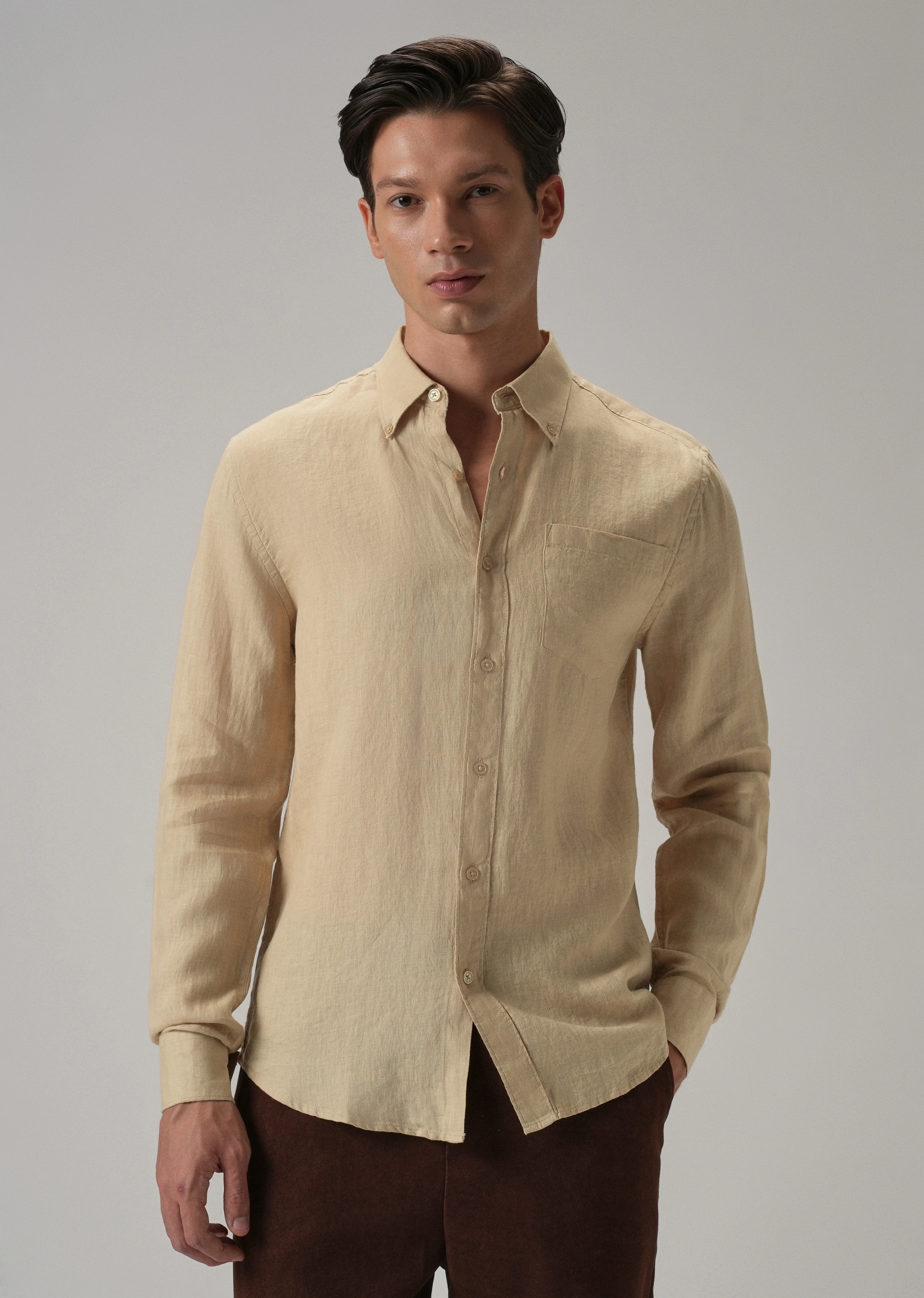 100% Pure Dark Beige Linen Shirt - Image 4