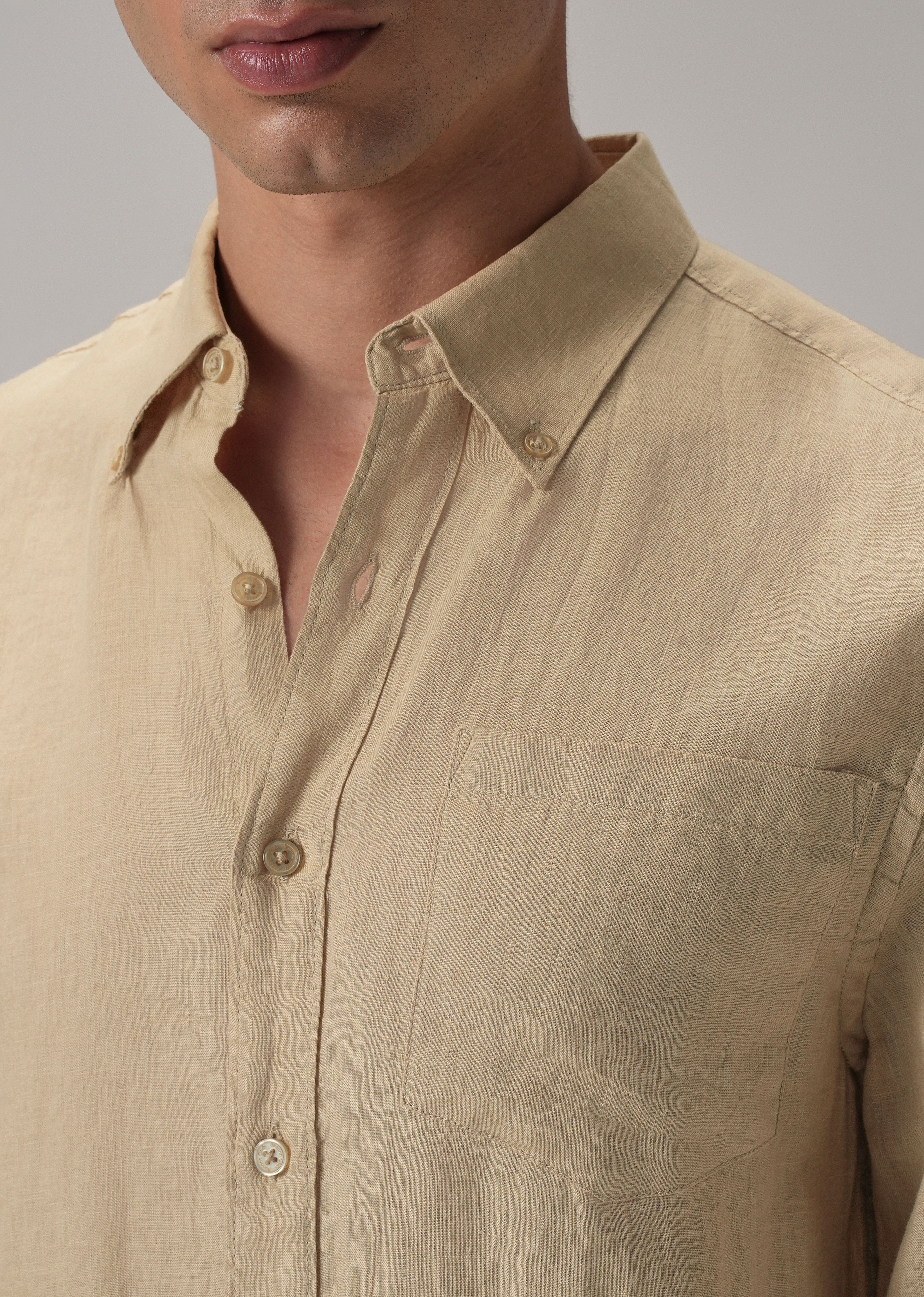 100% Pure Dark Beige Linen Shirt - Image 6