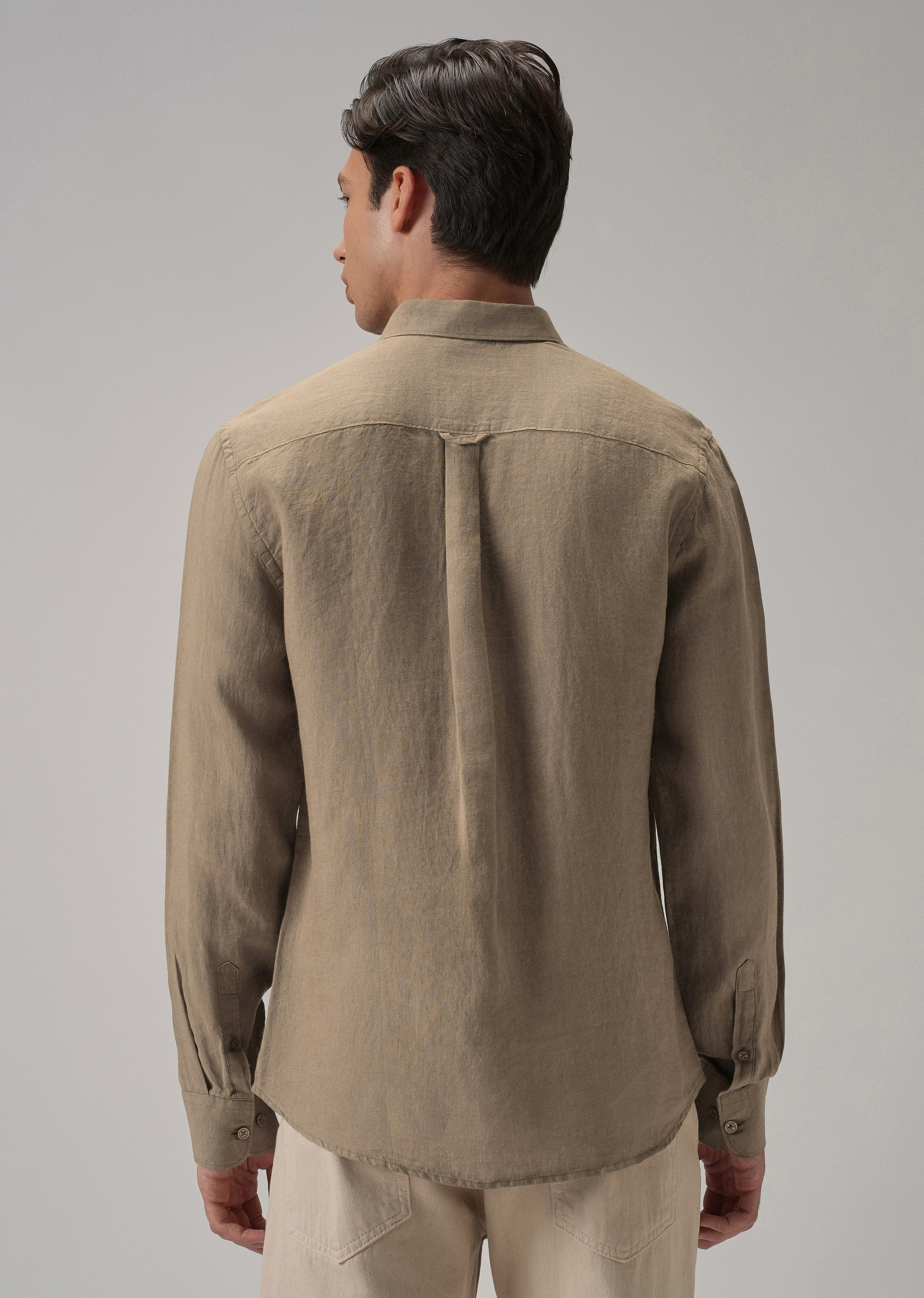 100% Pure Dark Brown Linen Shirt - Image 3