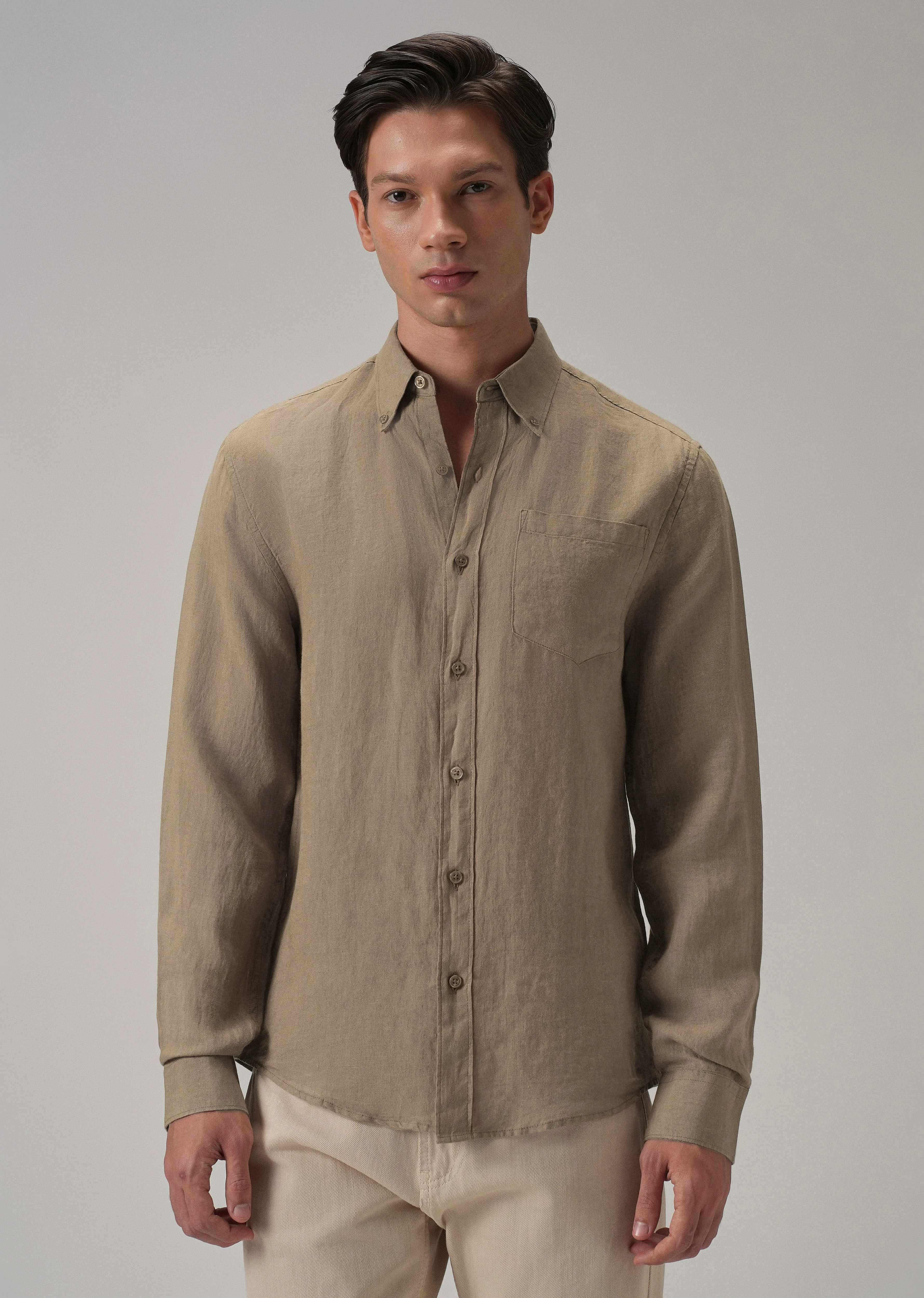 100% Pure Dark Brown Linen Shirt - Image 4