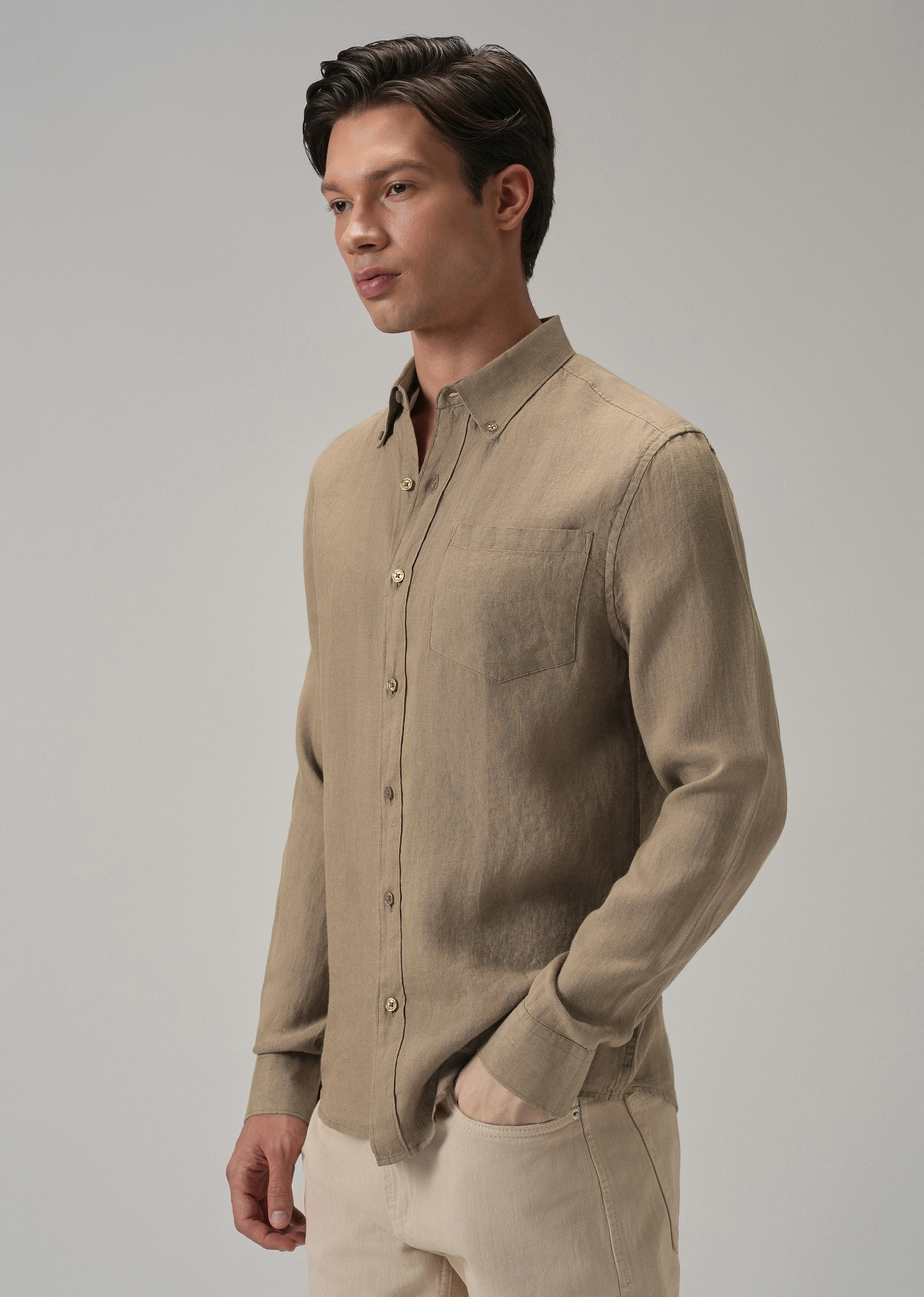 100% Pure Dark Brown Linen Shirt - Image 5